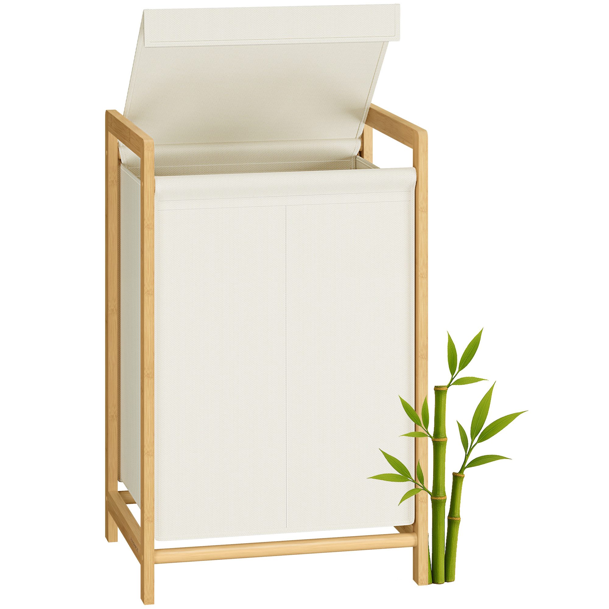 SONGMICS Wäschekorb, 2/3 Fächer, Wäschesammler mit Bambusrahmen, 100/150L, abnehmbar