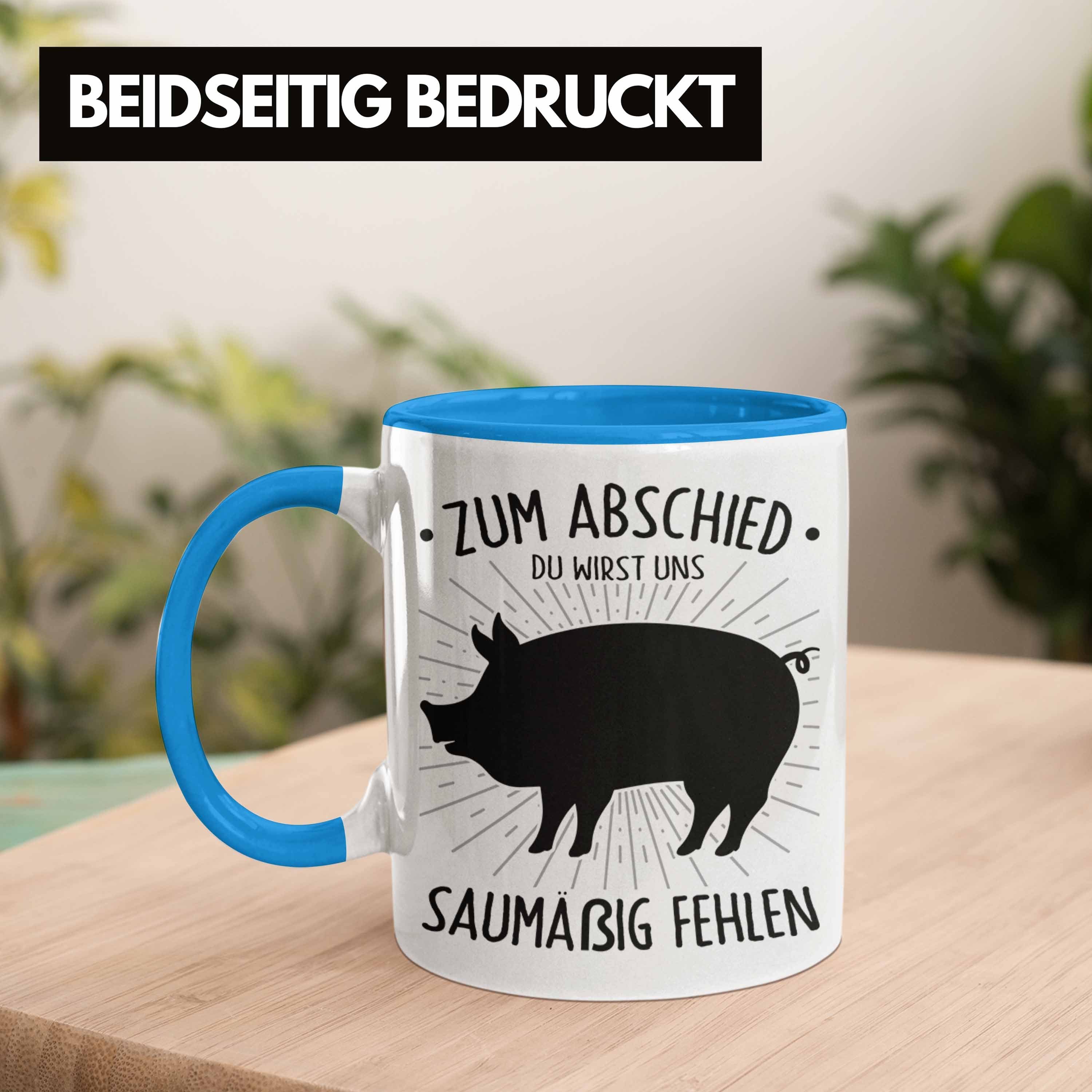 Trendation Tasse Zum Tasse Wirst Uns Abschied Blau Abschied Saumäßig Du Geschenk Jobw Fehlen