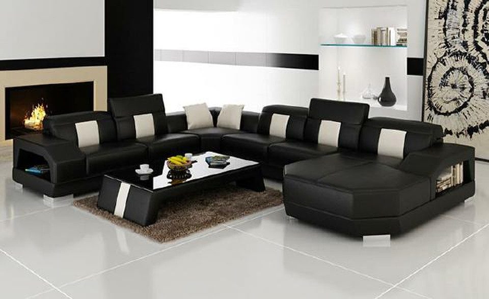 Xlmoebel Wohnlandschaft Elegantes U-Form Ledersofa mit USB-Schnittstelle und hohem Komfort, Hergestellt in Europa