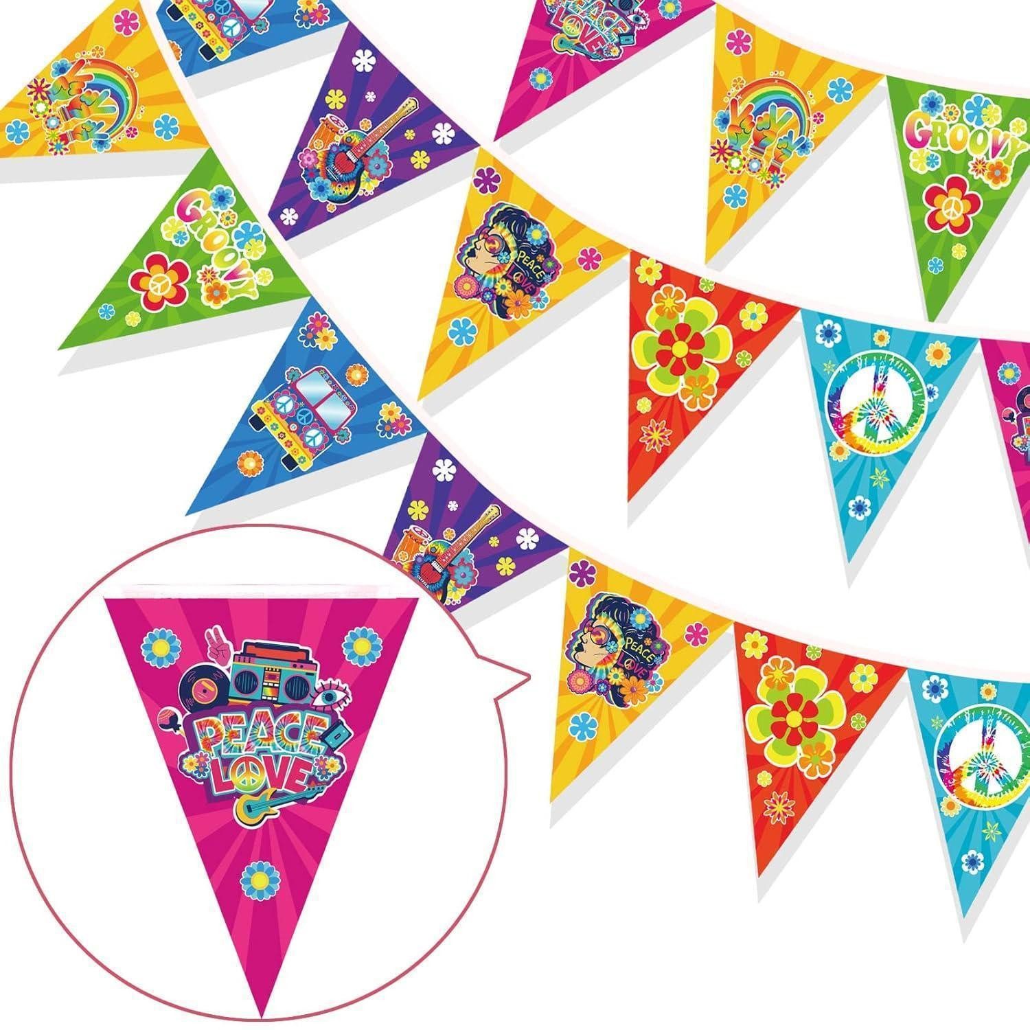 HOWAF Wimpelkette 60er Hippie Party Wimpelkette Banner Flower Power Retro Decor