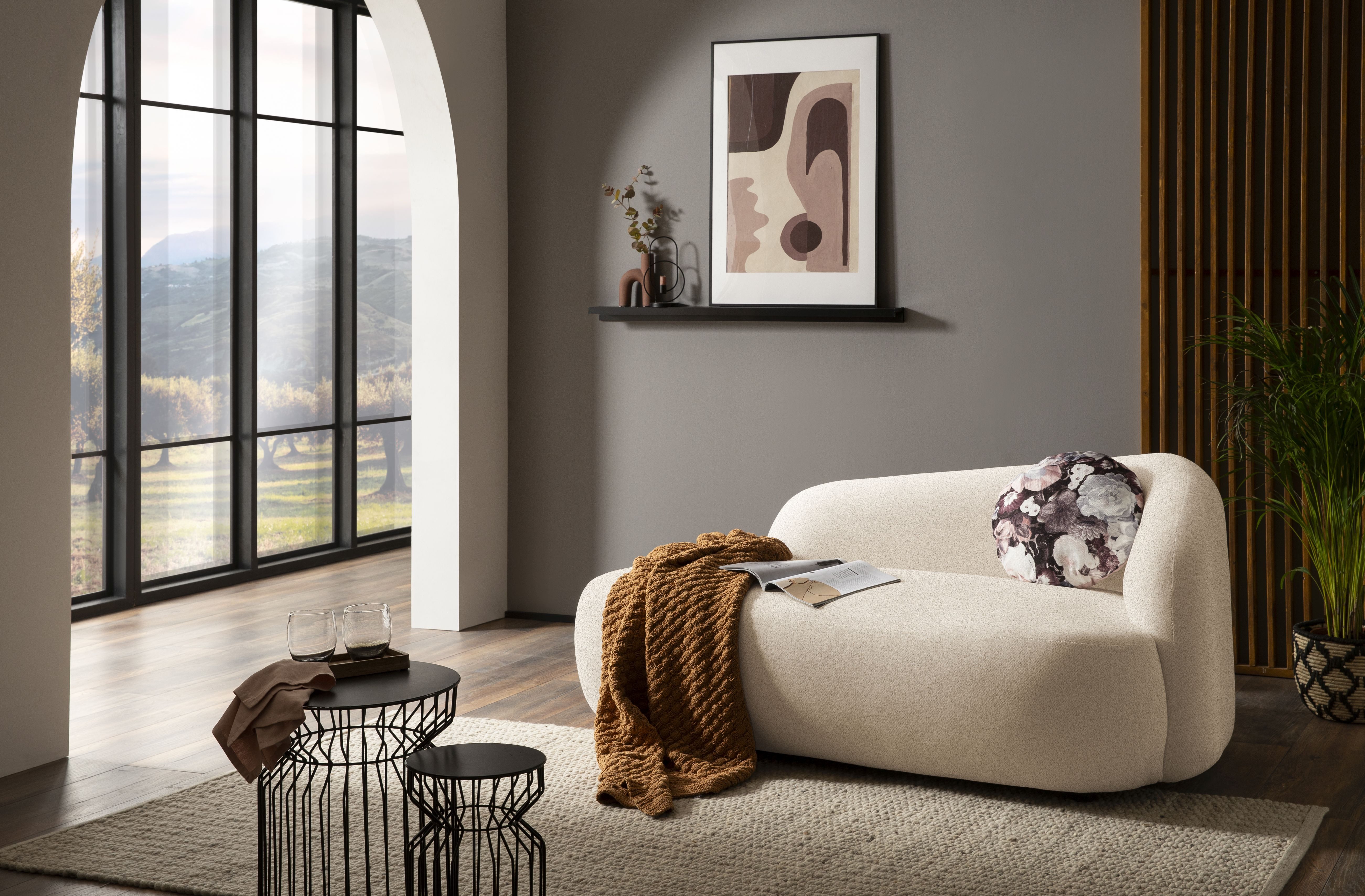 DOMO collection Recamiere Pesaro, mit Zierkissen, bodentief, organische Form