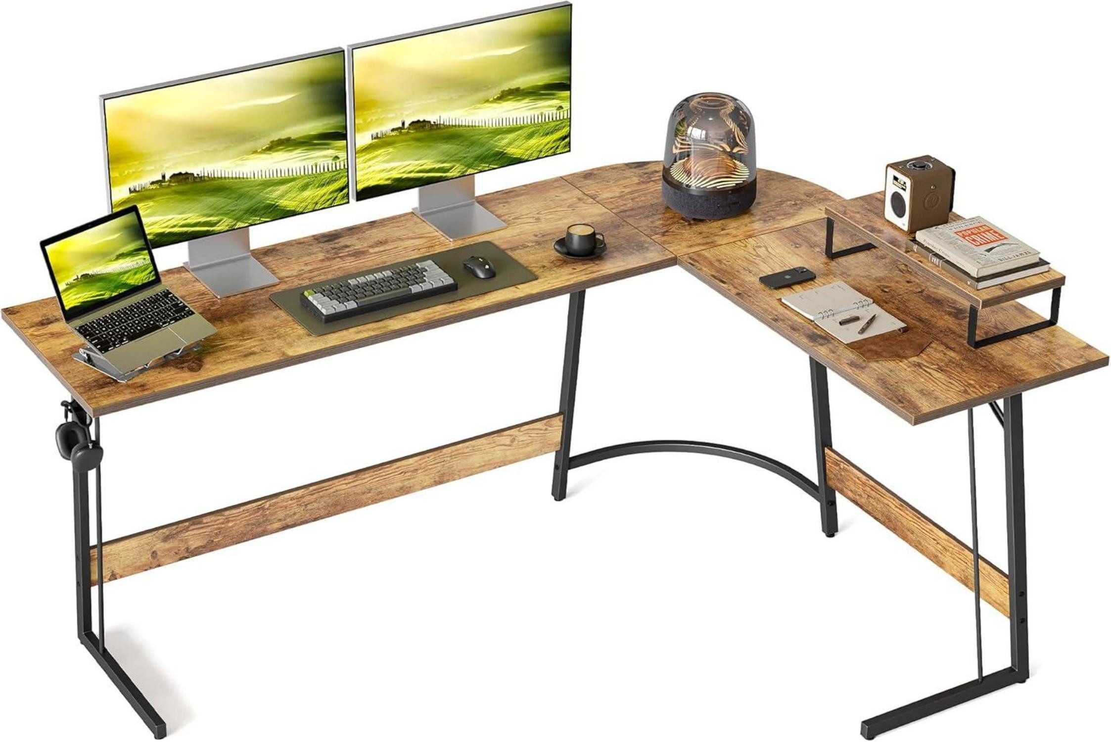 LuxusKollektion Eckschreibtisch Gaming Schreibtisch Eckschreibtisch L-Form 170 x 120 cm Vintagebraun