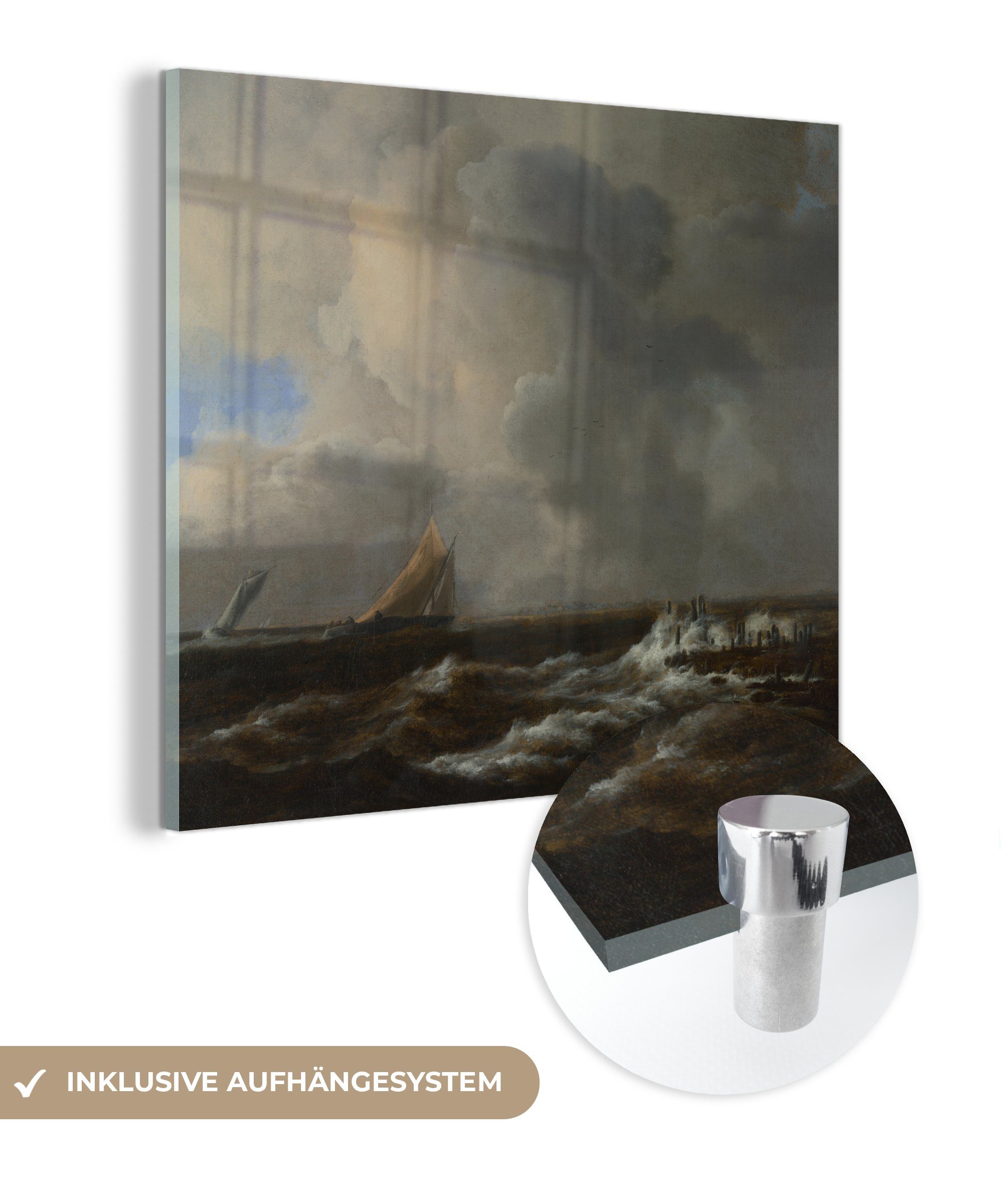 MuchoWow Acrylglasbild Schifffahrt in einer frischen Brise - Jacob van Ruisdael, (1 St), Glasbilder - Bilder auf Glas Wandbild - Foto auf Glas - Wanddekoration