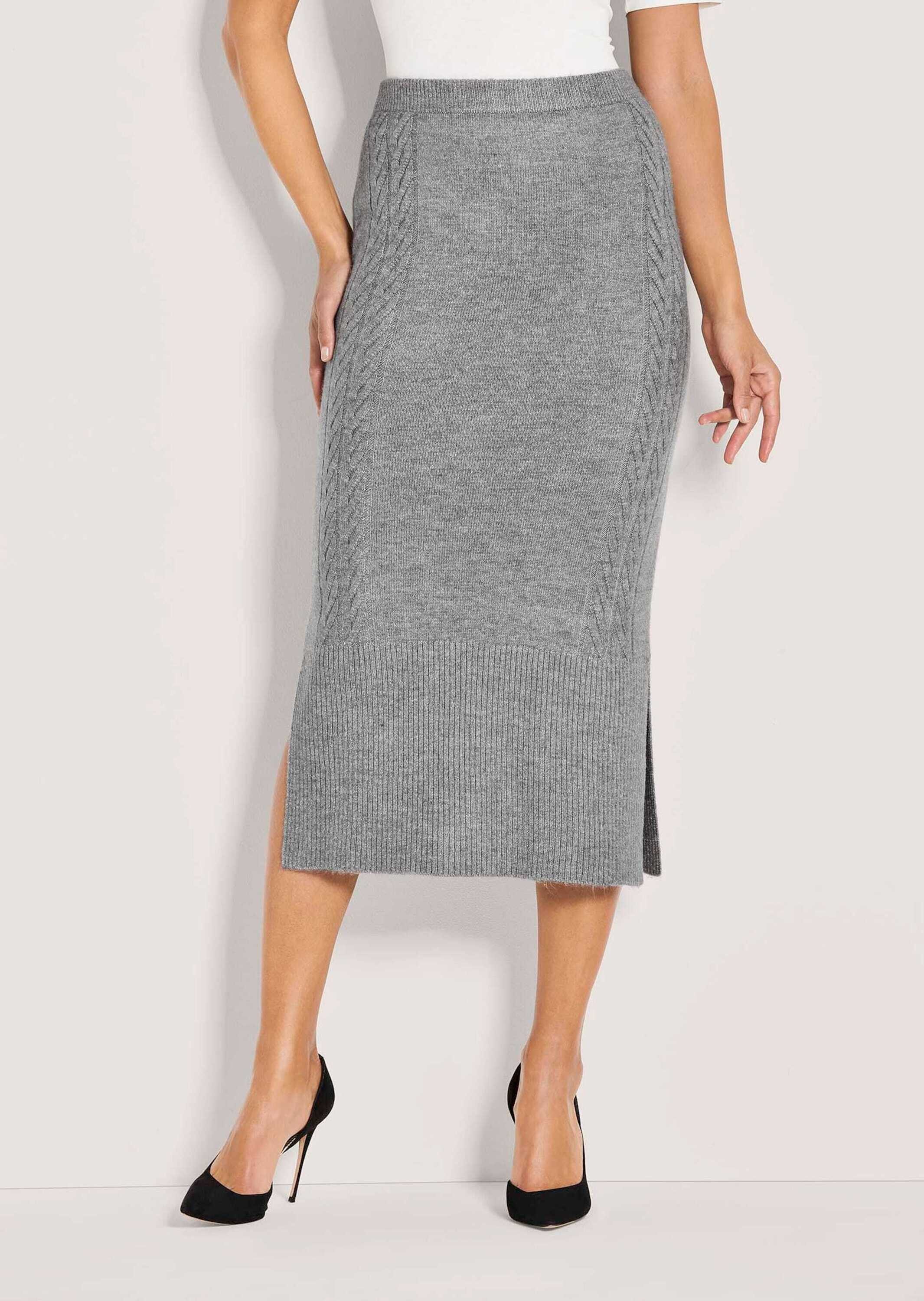 MADELEINE Maxirock Eleganter Melange-Rock mit Zopfmuster Elastischer Komfortbund, wadenlang