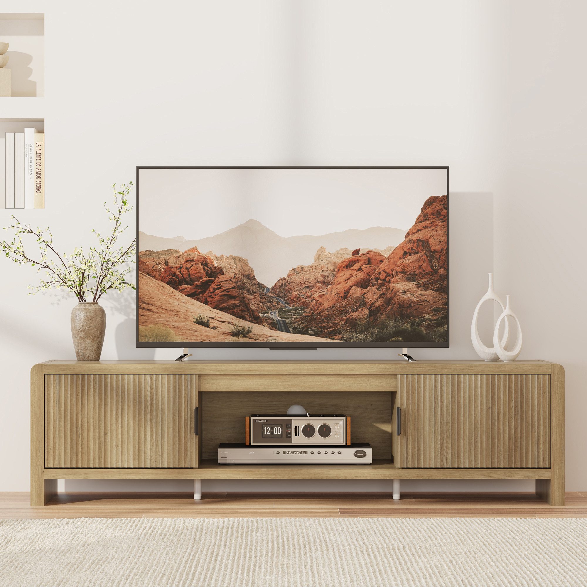 en.casa TV-Schrank »Lukkodso« mit 3 Fächern und 2 Türen 150x40x40 cm Eiche, mittelhell – Bild 3 von 5