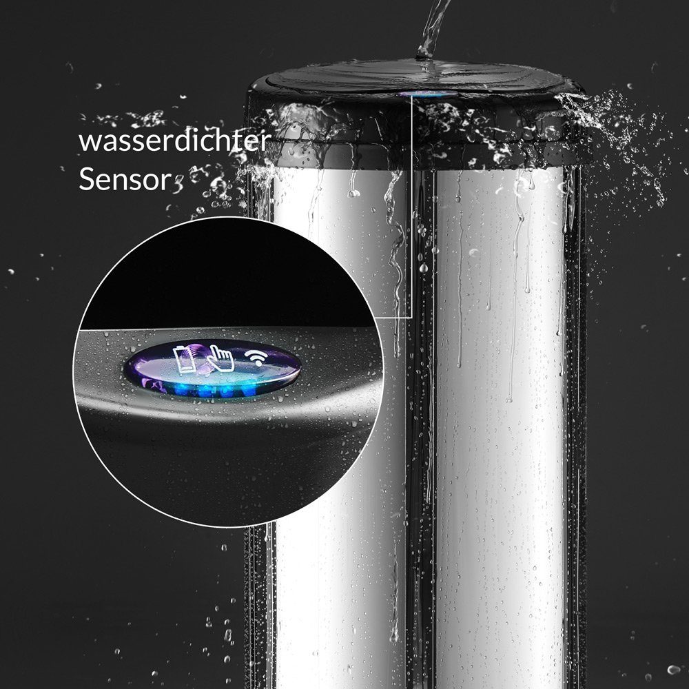 monzana Mülleimer, Automatik Mülleimer Silber Sensor berührungslos Display LED Müllbehälter