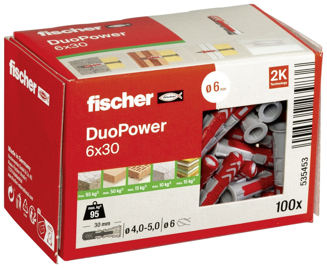 fischer Schrauben- und Dübel-Set Fischer Dübel Duopower 6.0 x 30 mm - 100 Stück