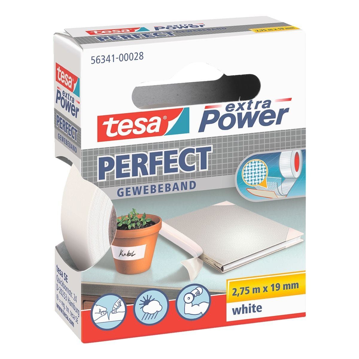 beschriftbar / Power® tesa und Isolierband weiß 19 mm m, 2,75 extra witterungsbeständig
