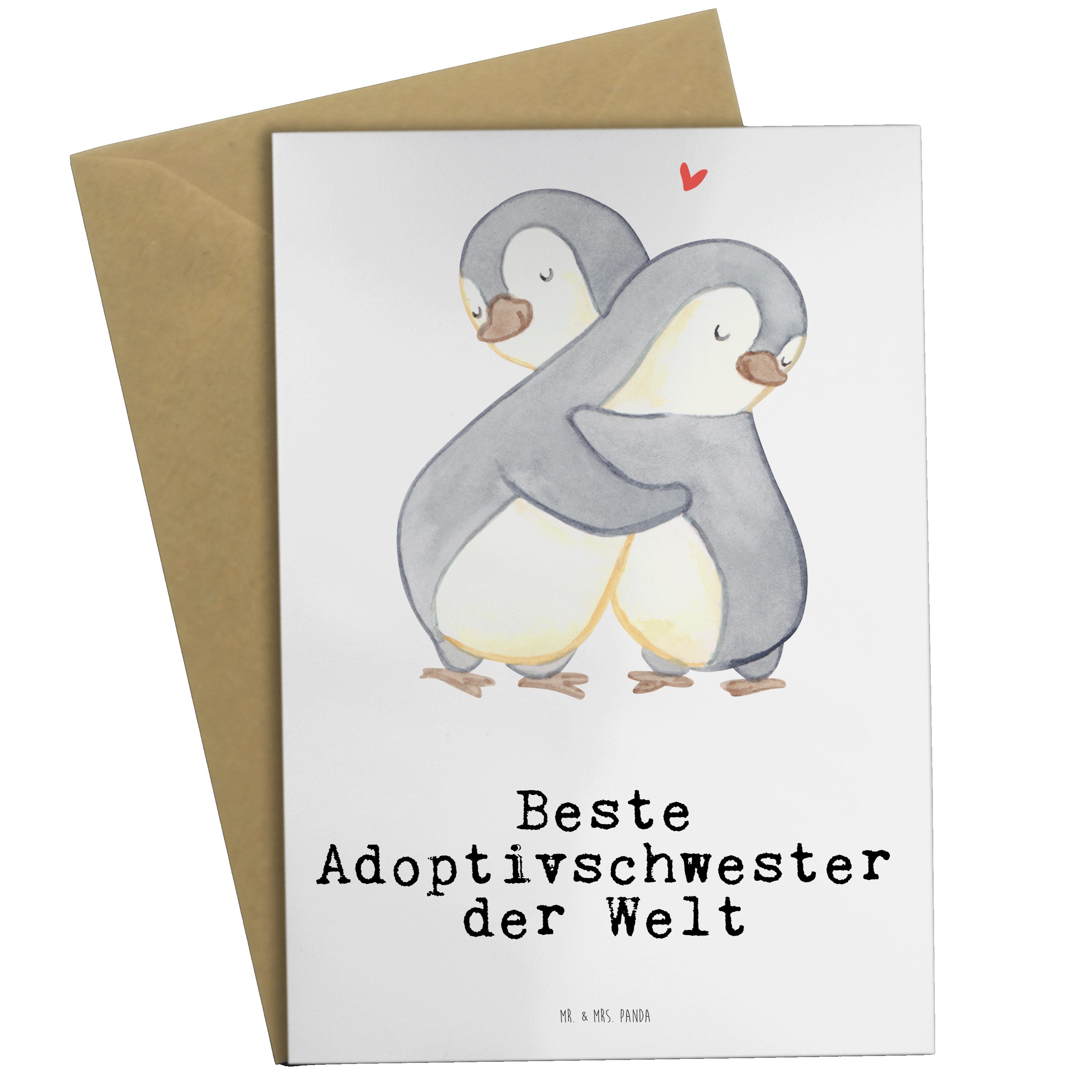Mr. & Mrs. Panda Grußkarte Pinguin Beste Adoptivschwester der Welt - Weiß - Geschenk, Dankeschön