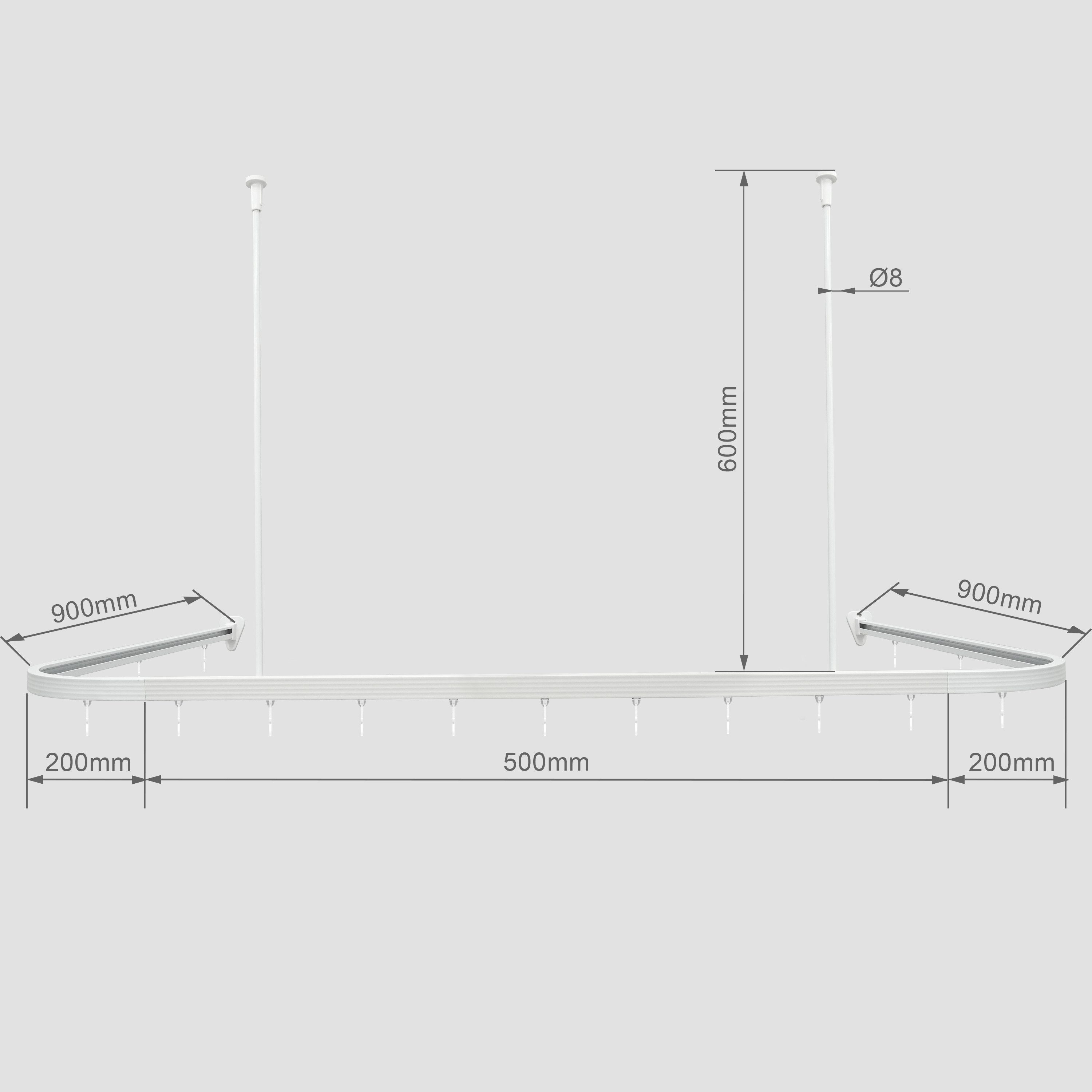 Euroshowers GmbH Duschvorhangstange Euroshowers Duschvorhangschiene Proffs U Form Weiß 90 x 90 x 90 cm, Wand, Schrauben, Aluminium, Inklusive Deckenhalterung 60cm,Verbindungsstücken und 24 Vorhanghaken
