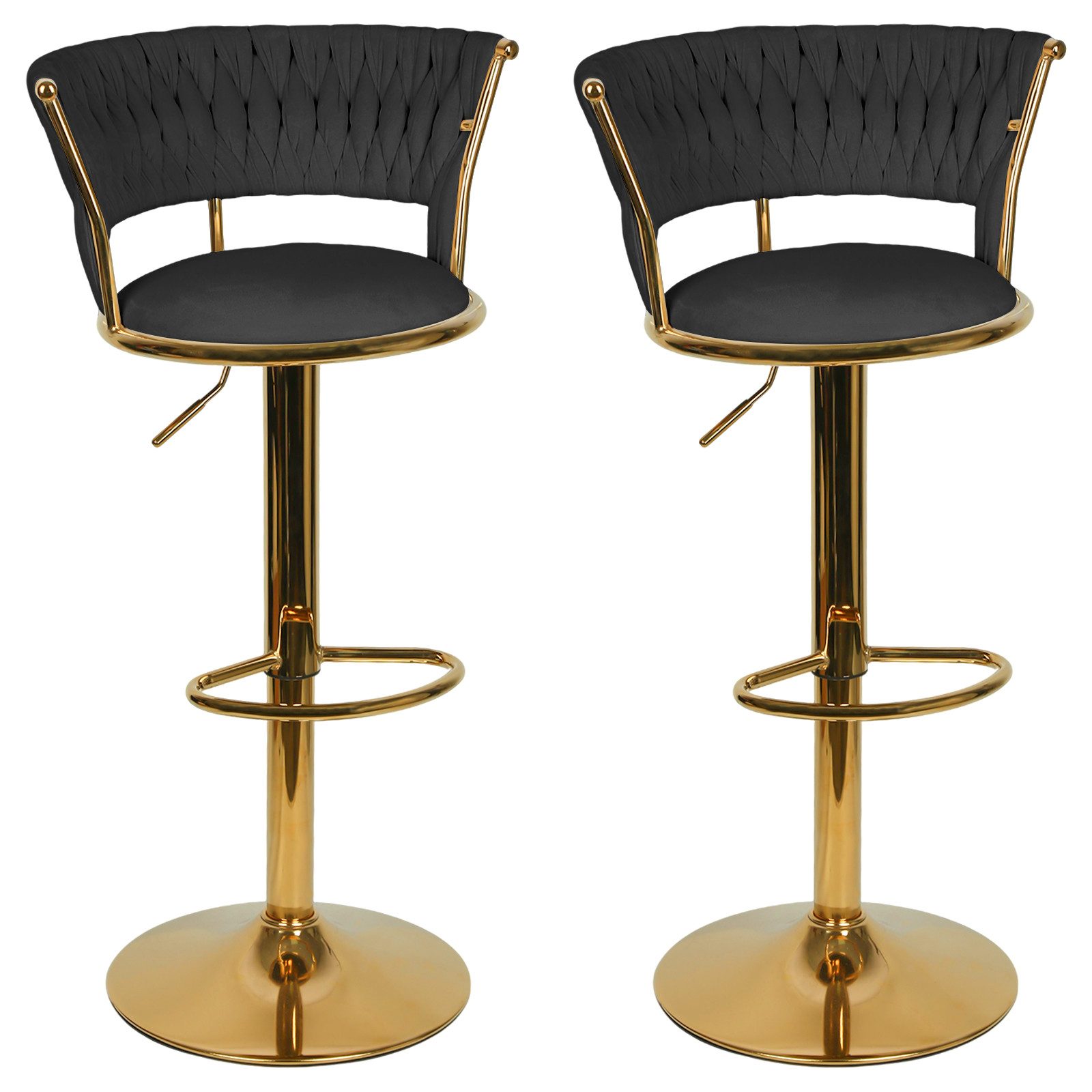 JEOBEST Barhocker Barstuhl aus Samt, Küchenhocker mit geflochtener Rückenlehne Fußstütze, (2er Set) Barstühle höhenverstellbar 360° drehbar, Metallrahmen