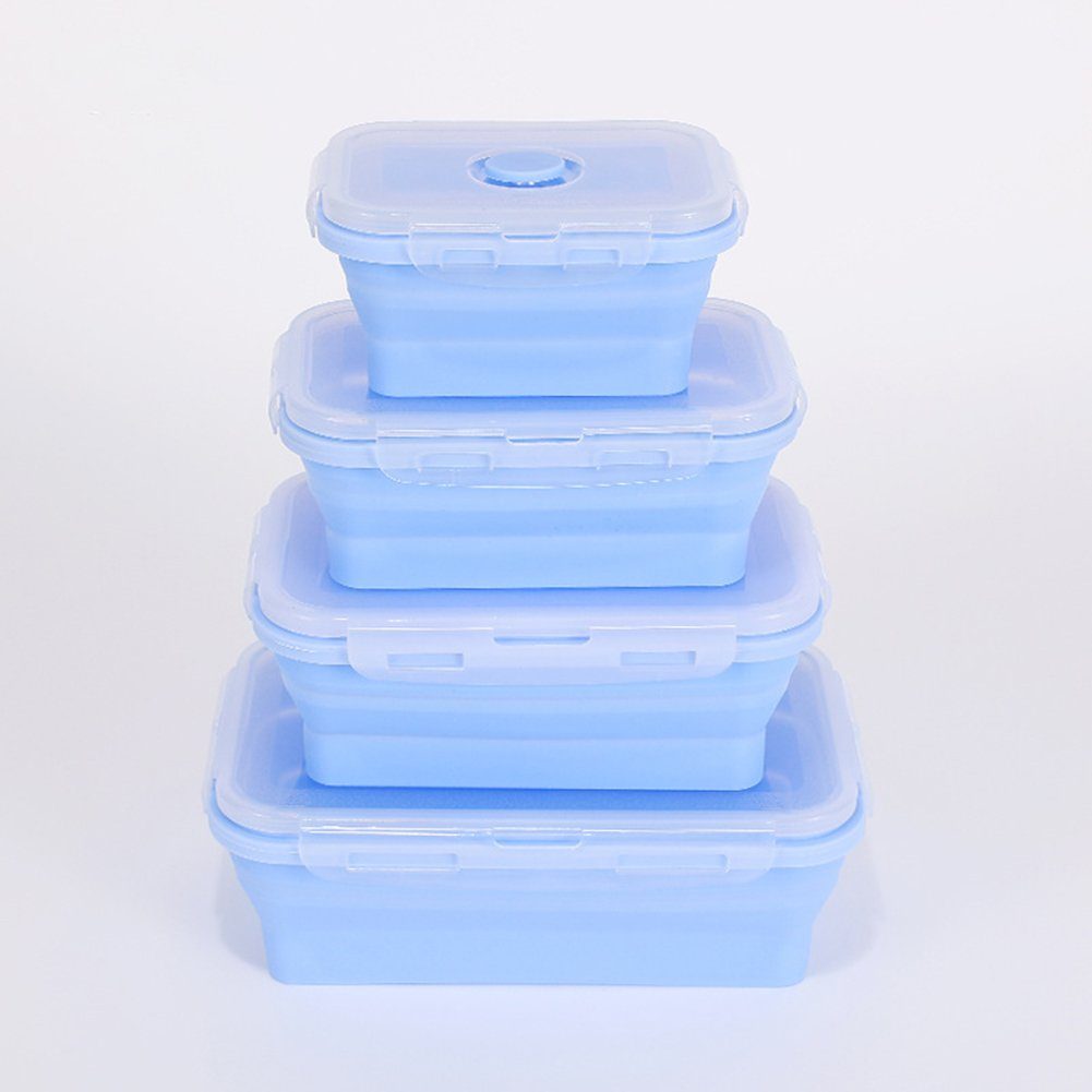 Silikon-Lebensmittelaufbewahrungsbehälter, faltbare faltbare Lunchboxen brotdose,Lebensmittelaufbewahrungsboxen,4 Lunchbox Blau Stück, SCRTD