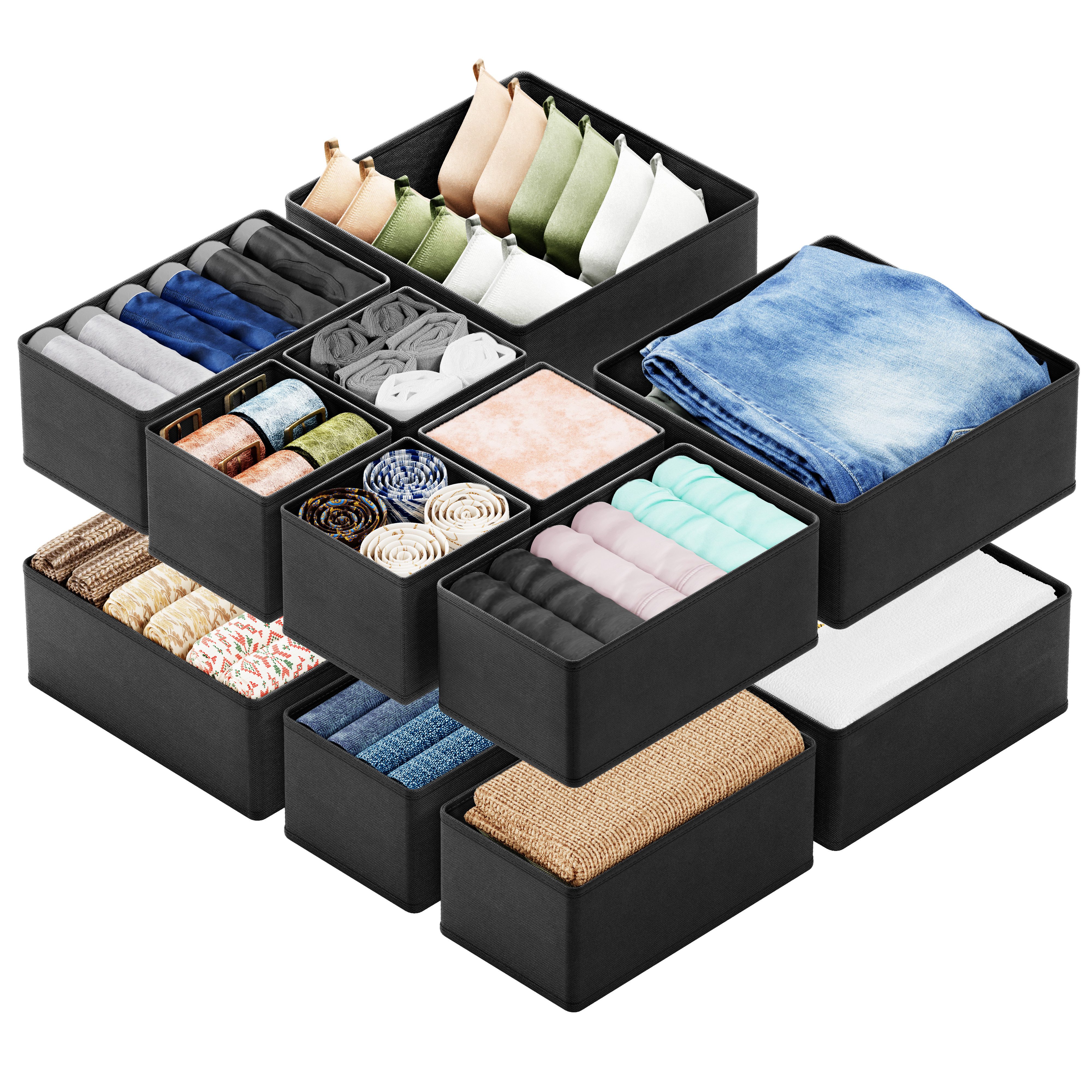 SpaceAid Auflagenbox 12 er Schubladen Organizer (Unterwäsche Organizer), Faltbare Aufbewahrungsbox Stoff