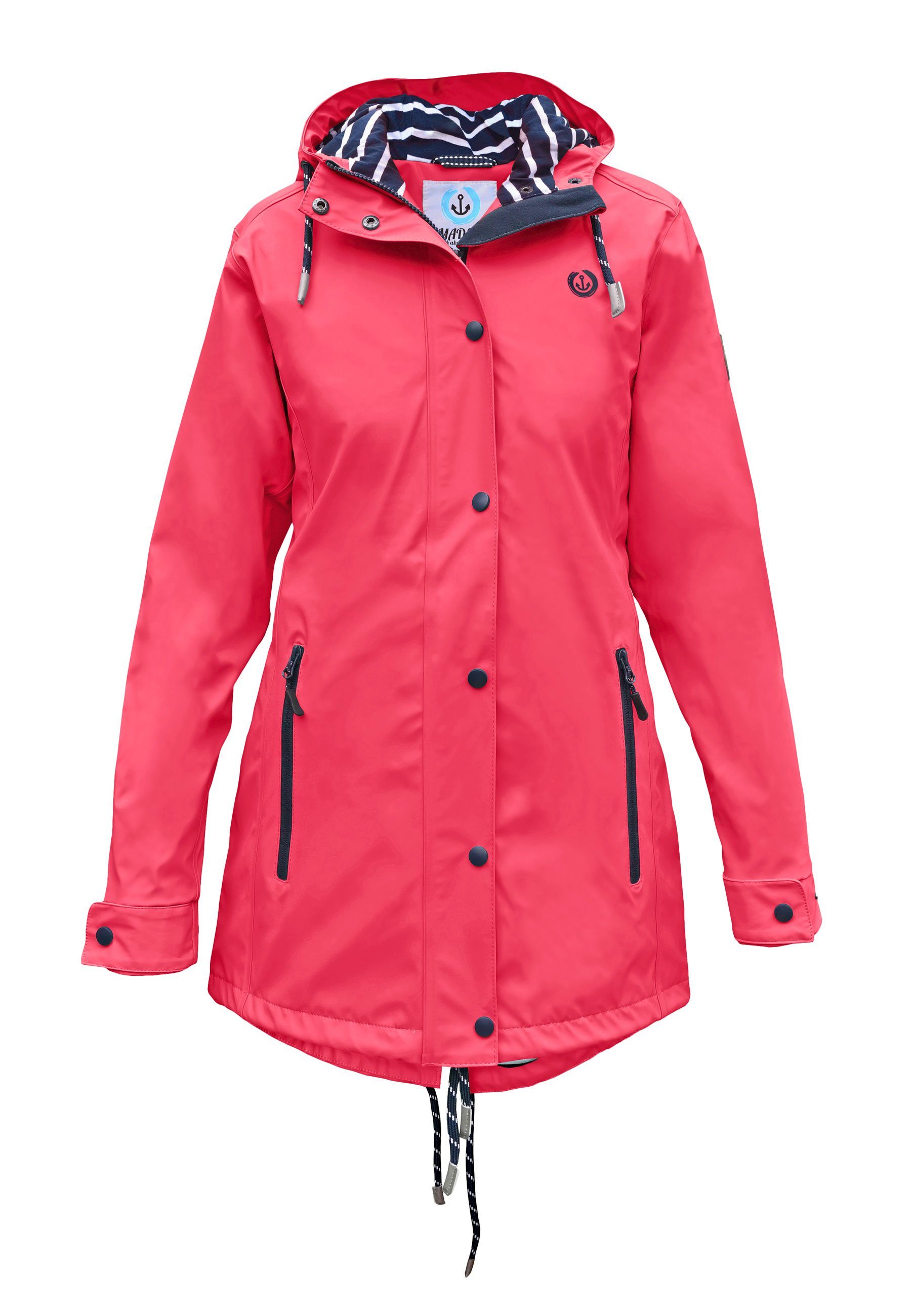 MADSea Regenjacke Friesennerz Azalea Pink Regenmantel mit getreiftem Innenfutter, verstellbarer Kapuze