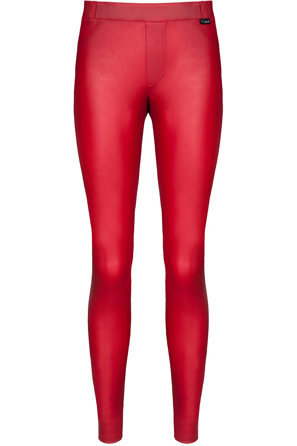 Leggings Rote Damen Leggings Hose aus wetlook Material elastisch mit Gürtelschl