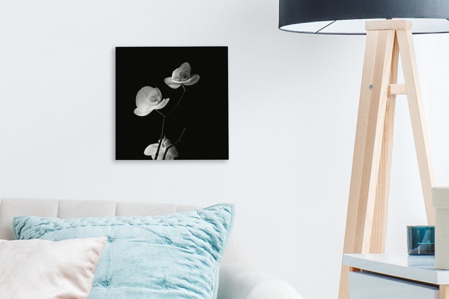 Orchidee Wohnzimmer - - Stilleben, Blumen (1 St), für Weiß bunt Bilder Schlafzimmer - Leinwand Leinwandbild - OneMillionCanvasses® Schwarz