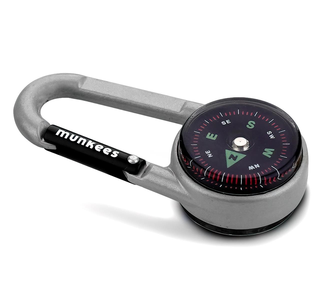 Munkees Kompass Karabiner mit Thermometer silber, Karabiner mit Kompass und integriertem Thermometer