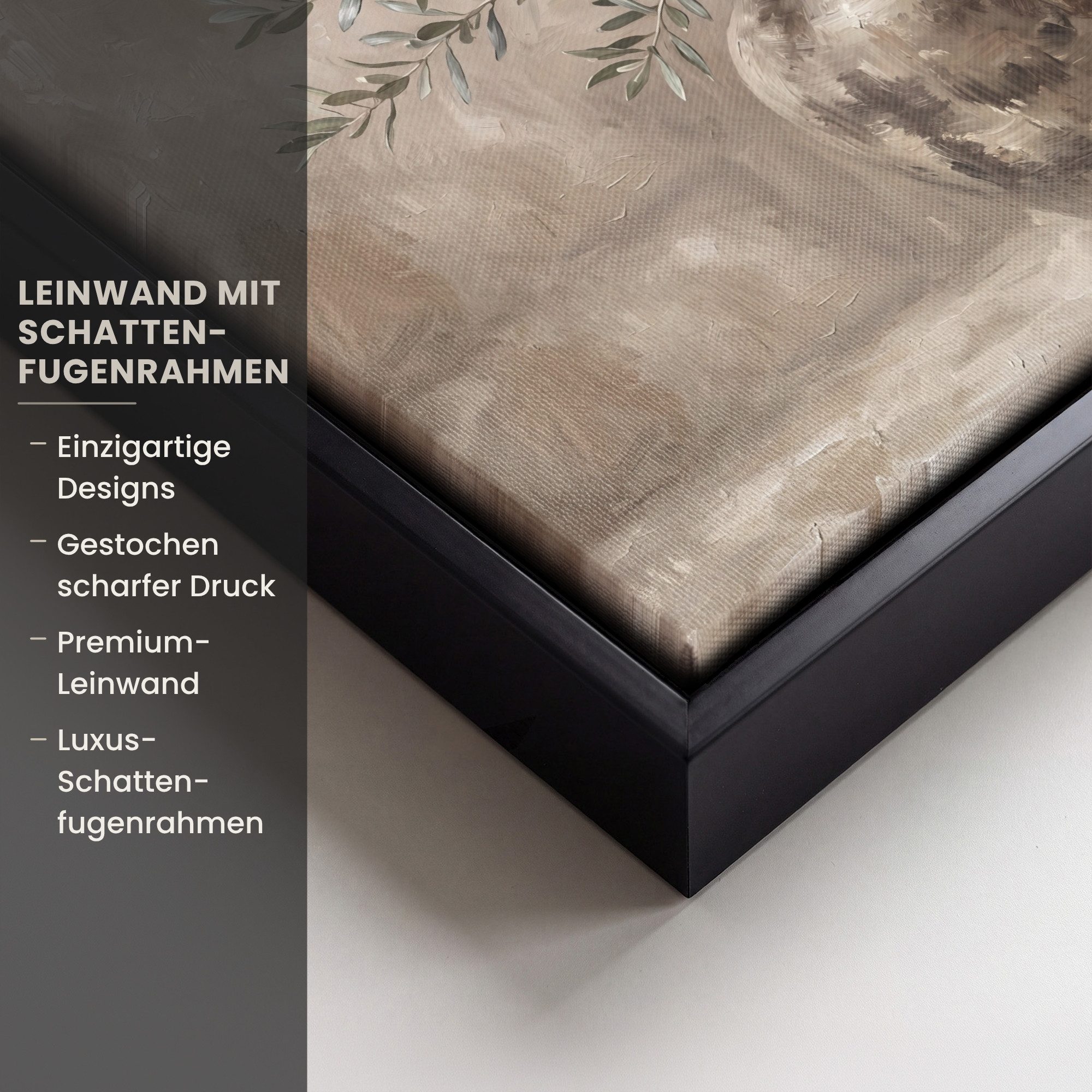 OneMillionCanvasses® Leinwandbild mit Rahmen - Olivenpflanze - Tontopf - Abstrakt - Beige, Fotodruck (1 St), Leinwand Bilder Klein, Wand Dekoration Aesthetic 20 – Bild 3 von 5