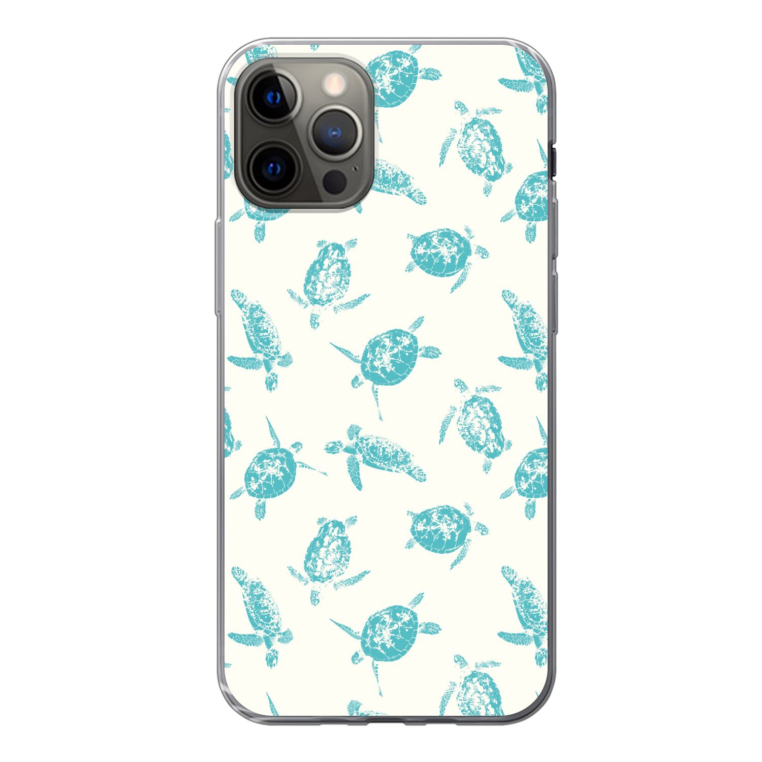 MuchoWow Handyhülle für Apple iPhone 13 Pro Schildkröten - Muster - Weiß - Blau, Smartphone-Bumper, Print, Handy Schutzhülle Dünn
