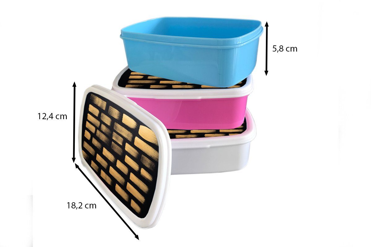 Kunststoff, Kinder, Erwachsene, Lunchbox Streifen Snackbox, schwarzem für Mädchen, Hintergrund, Brotbox Kunststoff Goldene (2-tlg), MuchoWow auf rosa Brotdose
