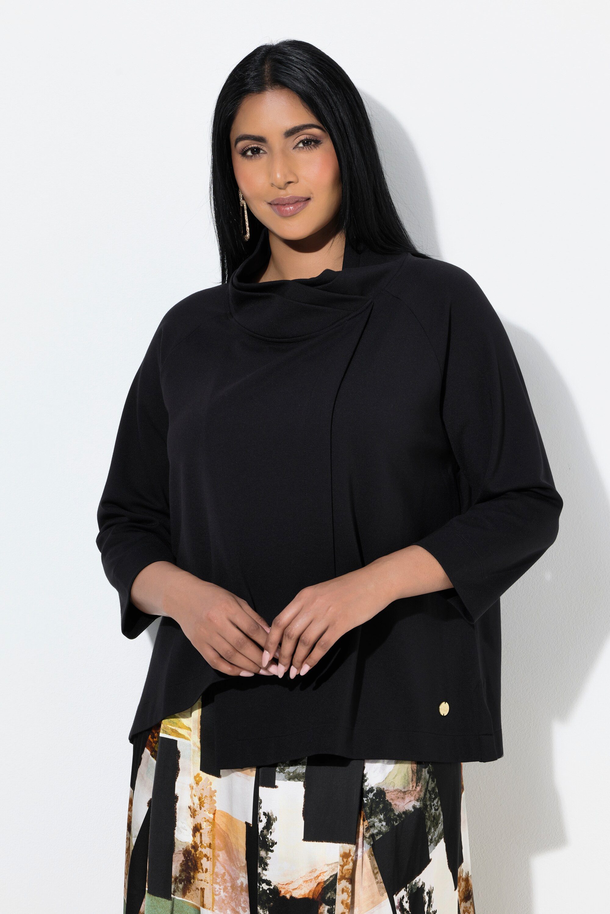 Ulla Popken Sweatshirt Punto-Sweatshirt A-Linie Stehkragen 3/4-Arm günstig online kaufen