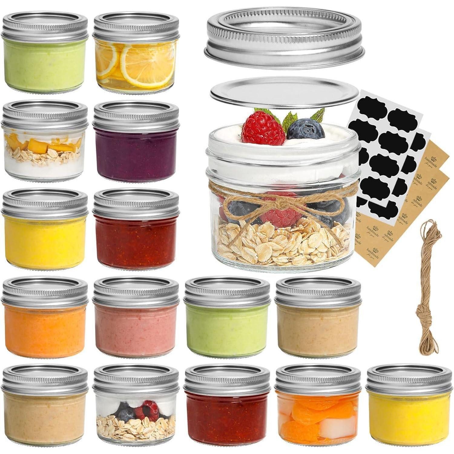 LuxusKollektion Einmachglas Einmachgläser 125ml Deckel 16er Aufkleber Mason Jar 4oz 16pcs