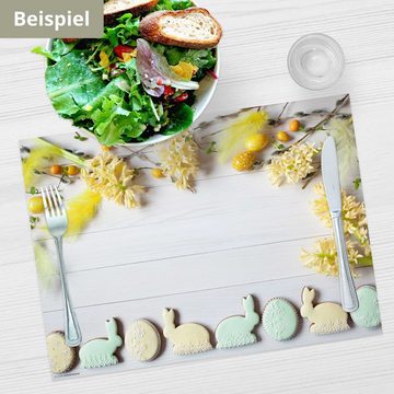 Platzset, Tischset Frühling, Ostern & Blumen - Zuckergebäck und Blumen, Tischsetmacher, (aus Naturpapier in Aufbewahrungsmappe, 12-St., 44 x 32 cm / weiß-gelb), Made in Germany