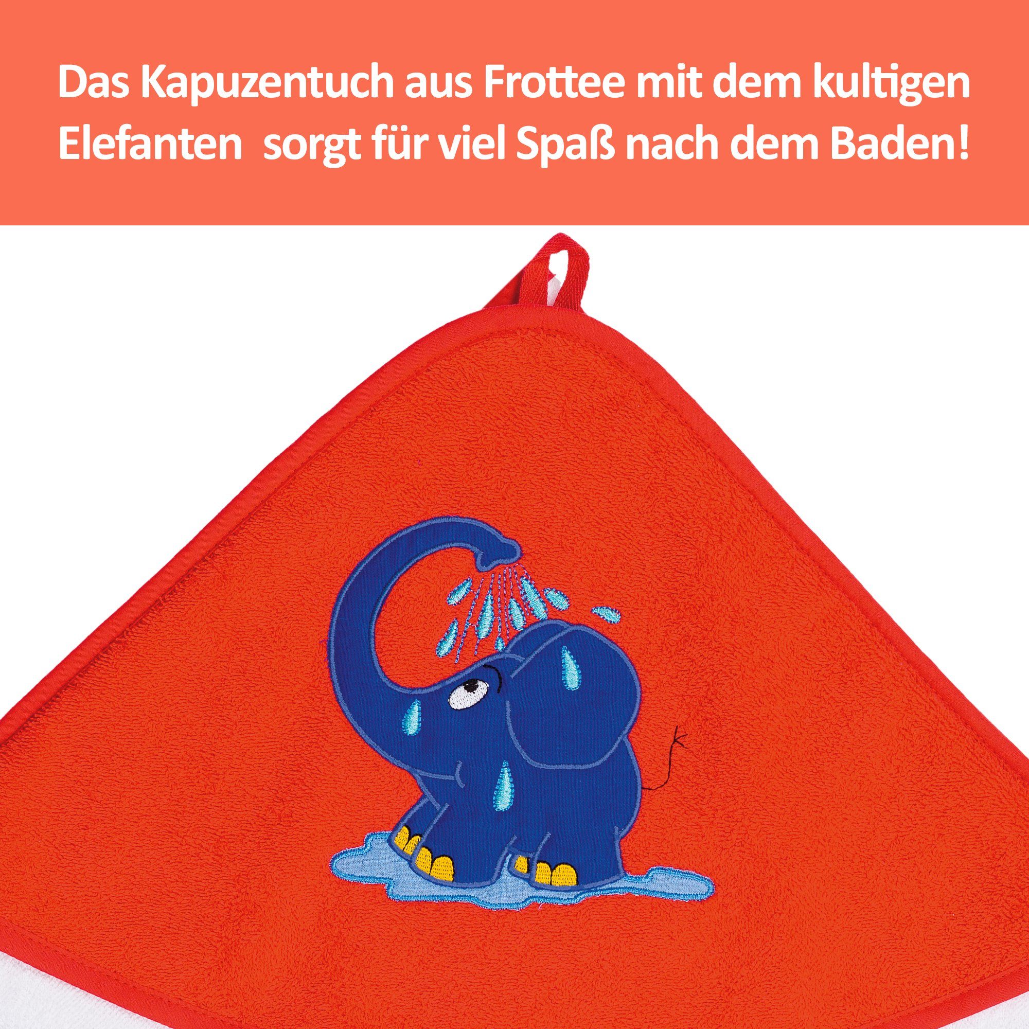 in (1-St), cm, 100x100 dem Elefanten, Kapuzenhandtuch Frottier mit made Smithy Europe blauen