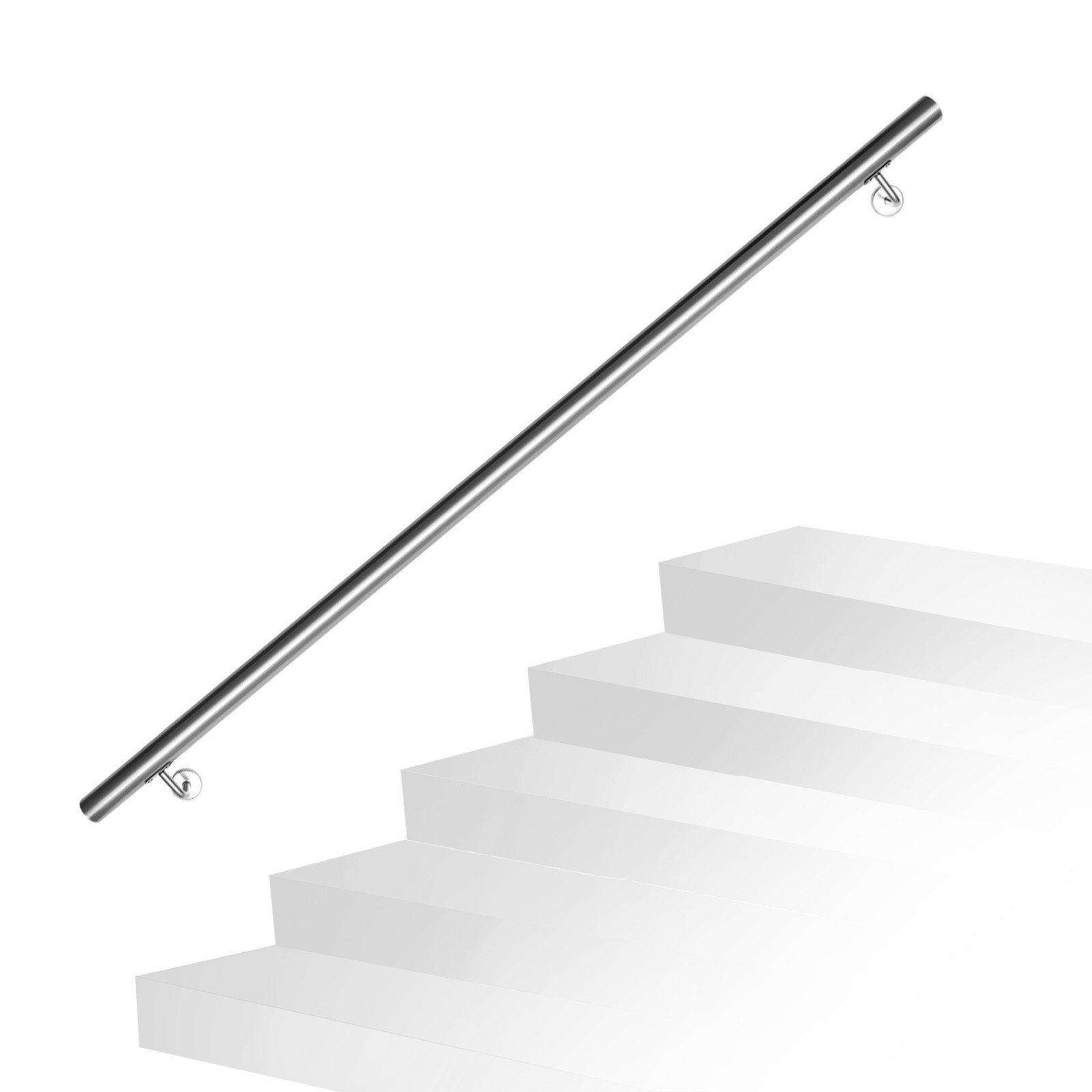 Clanmacy Handlauf Edelstahl Handlauf 150 cm Ø42 mm aus 304 Edelstahl, Wandhandlauf Trepp, 150 cm Gesamtlänge, (Edelstahlgeländer, geländer treppe, Edelstahl, Edelstahl AISI304), korrosionsbeständig, wetterfest, langlebig