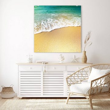 Primedeco Glasbild Wandbild Quadratisch Meerwasser und Sand mit Aufhängung, Natur