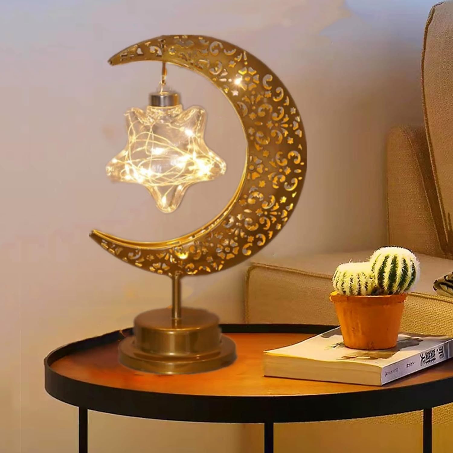 Diyarts Nachttischlampe Stern, LED-Glühbirne, Warmweiß, Langlebiges Metall, flackerfreies Licht, warmweiß, kabellos.