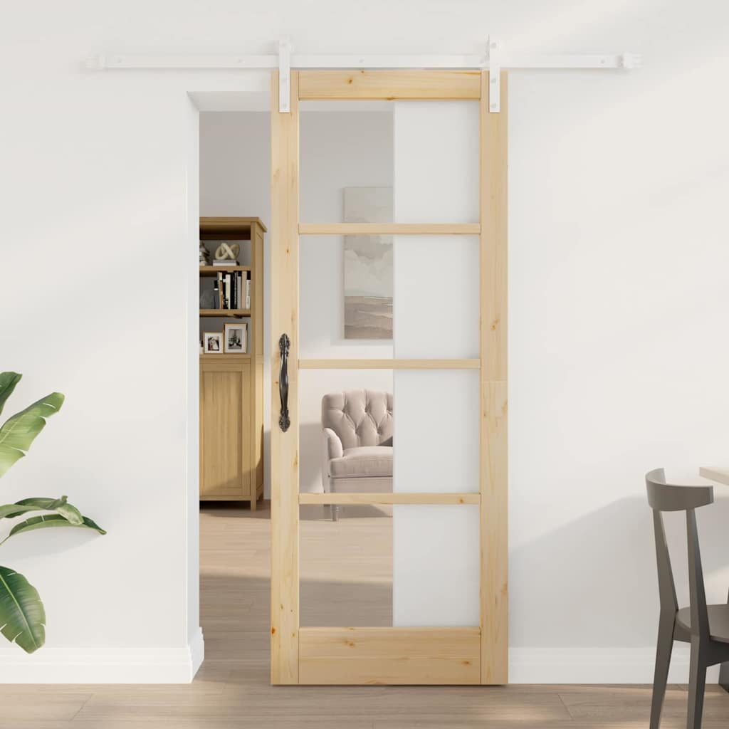 vidaXL Zimmertür Schiebetür mit Hardware-Set ORKDAL Massivholz Glas
