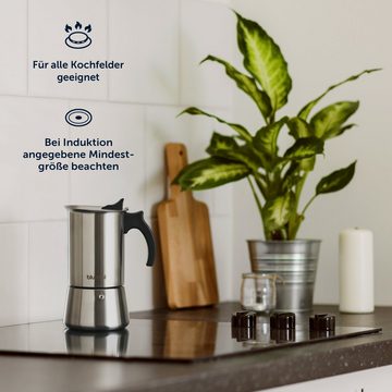 Blumtal Espressokocher Edelstahl - aluminiumfreie Mokkakanne, für alle Herdarten, Camping, mit verstärkter Wand, Ersatzdichtung und Ersatzfilter