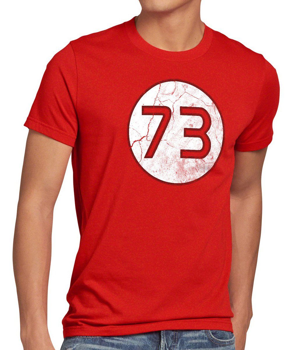 cooper Lieblingszahl big T-Shirt theory bang rot Print-Shirt 73 zahl style3 Herren Sheldon tbbt leonard