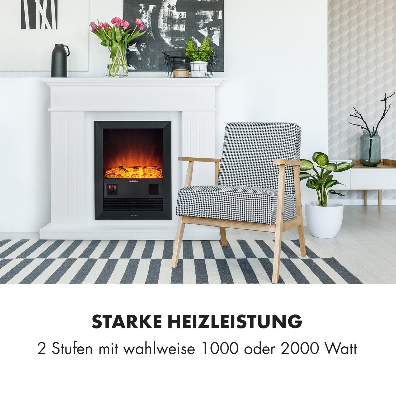 Klarstein Elektrokamin Chamonix, elektrischer Kamin mit Heizfunktion elektrischer Kaminofen mit Heizung