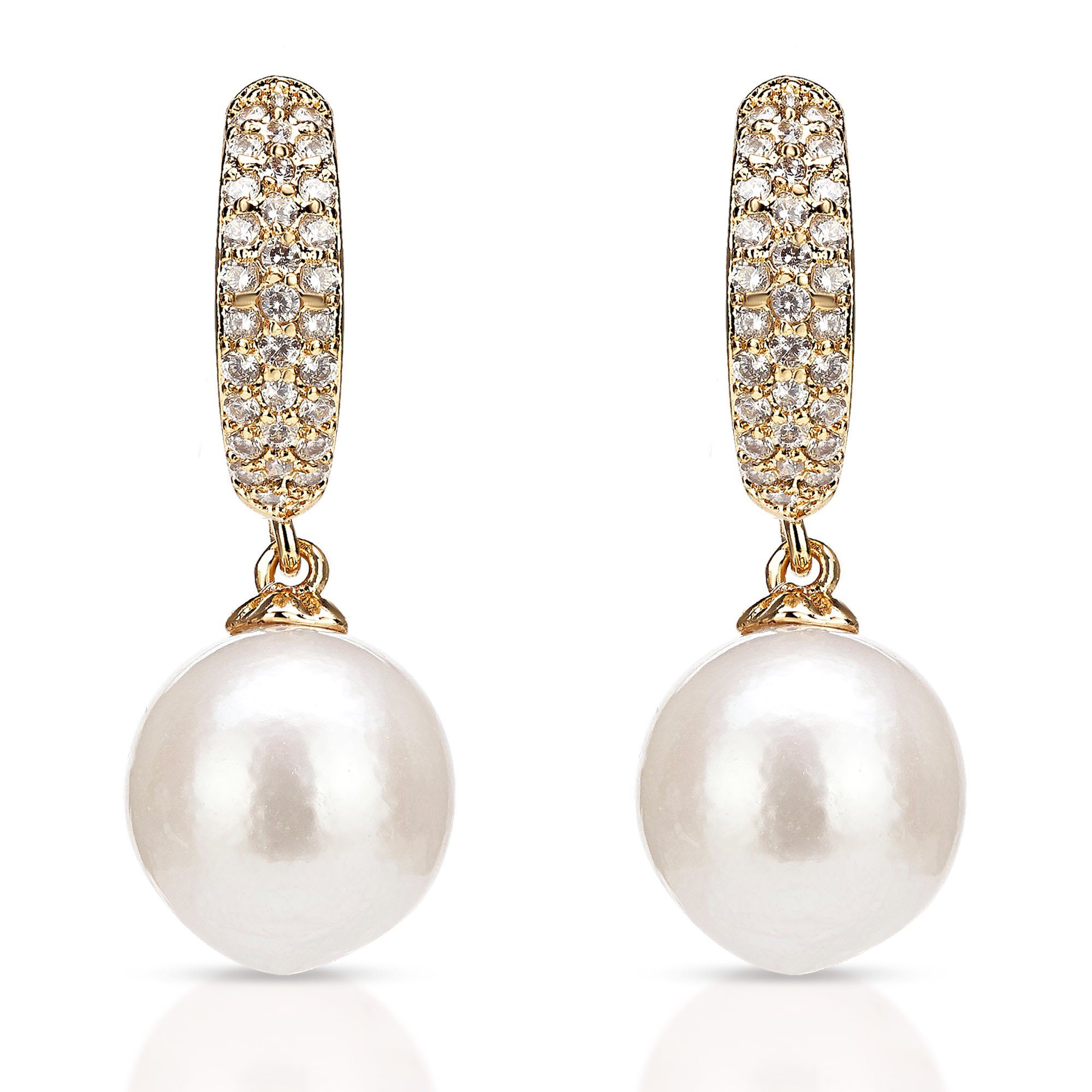 Celia von Barchewitz Perlenohrringe "Glanzleistung" Halb-Creole mit Semi-Barock-Perle und Zirkonia, perfekter Sitz