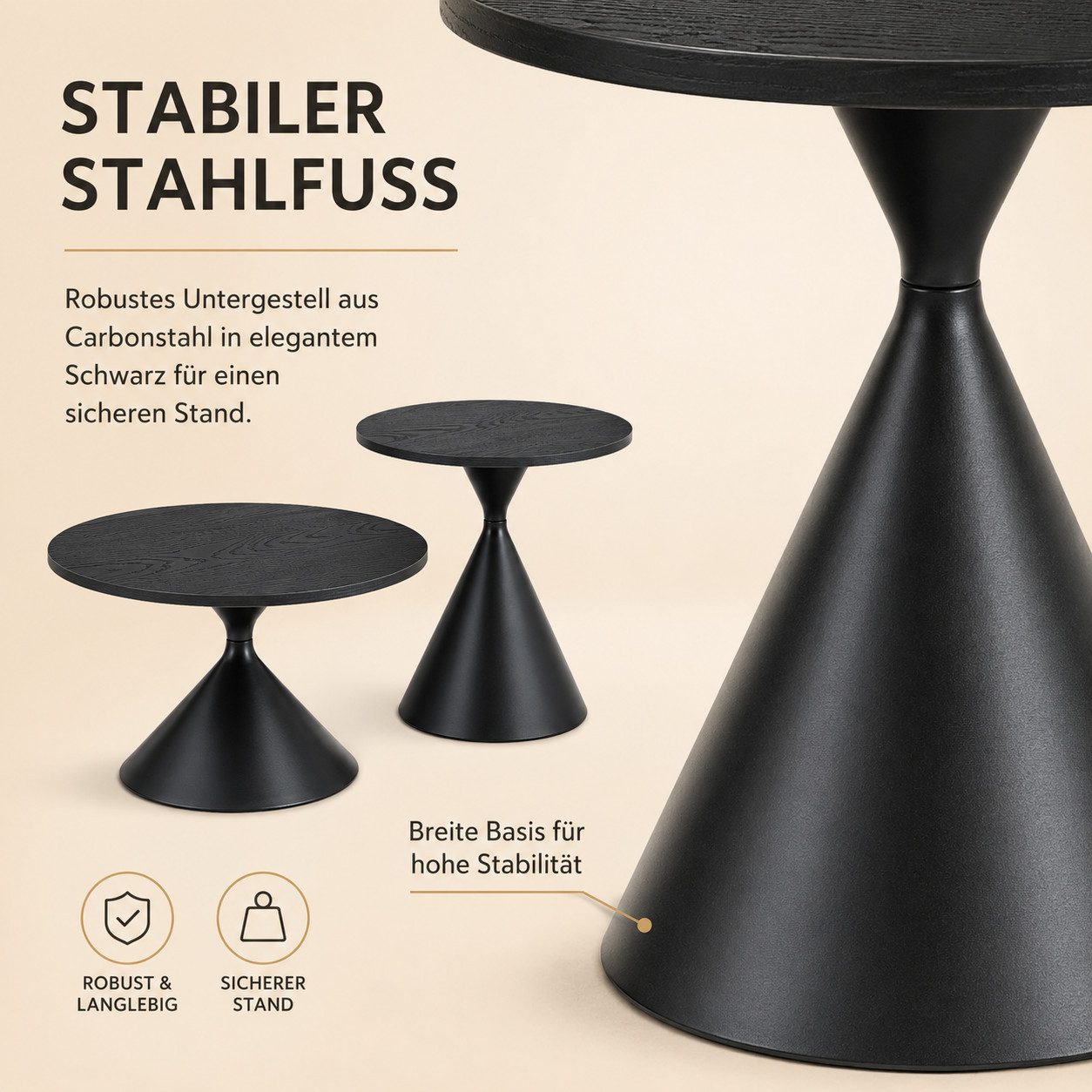 i@home Couchtisch Sanduhr-Serie 2er-Set Beistelltisch rund Carbonstahl-Untergestell (Packung Set, 2 Tisch), markanter Konusform,platzsparend stapelbar – Bild 5 von 5