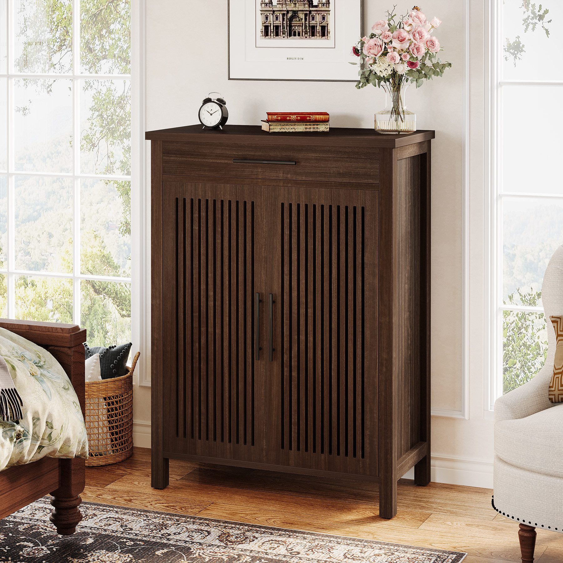 Tribesigns Schuhschrank 5-stöckiger Schuhschrank schmal mit Lamellentüren u günstig online kaufen