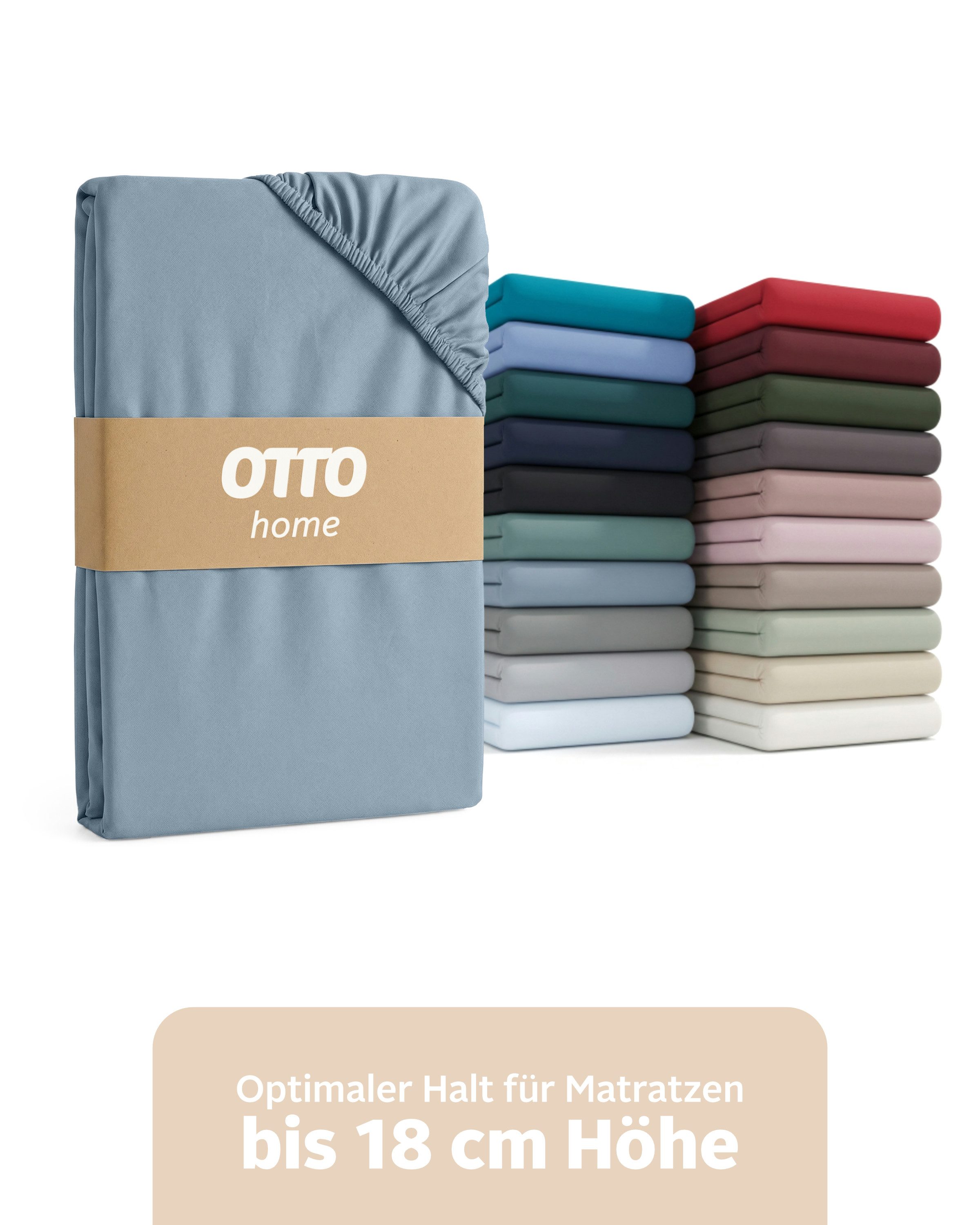 OTTO home Spannbettlaken Physalis Basic und PREMIUM Qualität, 100% Baumwolle, Jersey und Biber, Jersey (160 g/m), Gummizug: rundum, (2 Stück), Bettlaken für Matratzen bis 18 cm Höhe, Spannbetttuch, Laken
