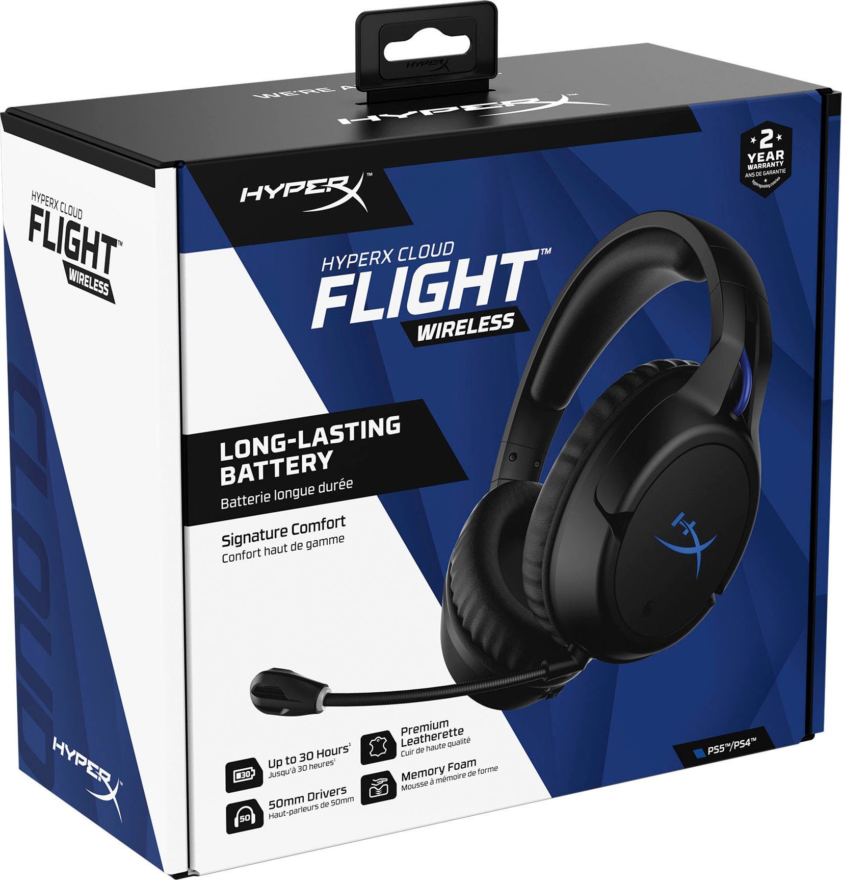 für HyperX Black/Blue Wireless Flight Gaming-Headset Wireless) (Mikrofon Rauschunterdrückung, PlayStation abnehmbar, Cloud