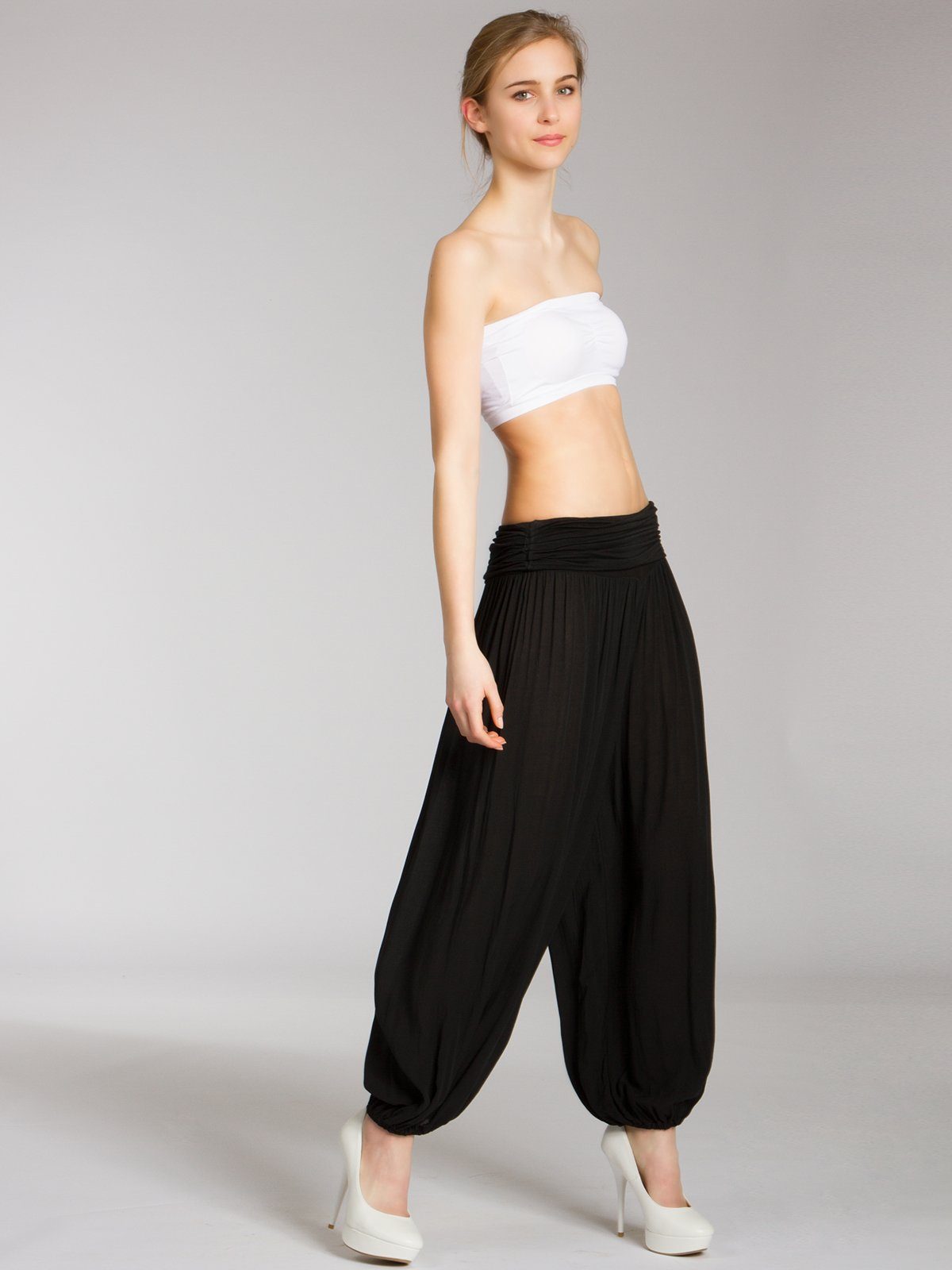 Caspar Stoffhose KHS035 leichte Damen Sommer Haremshose mit hohem Stretch B günstig online kaufen