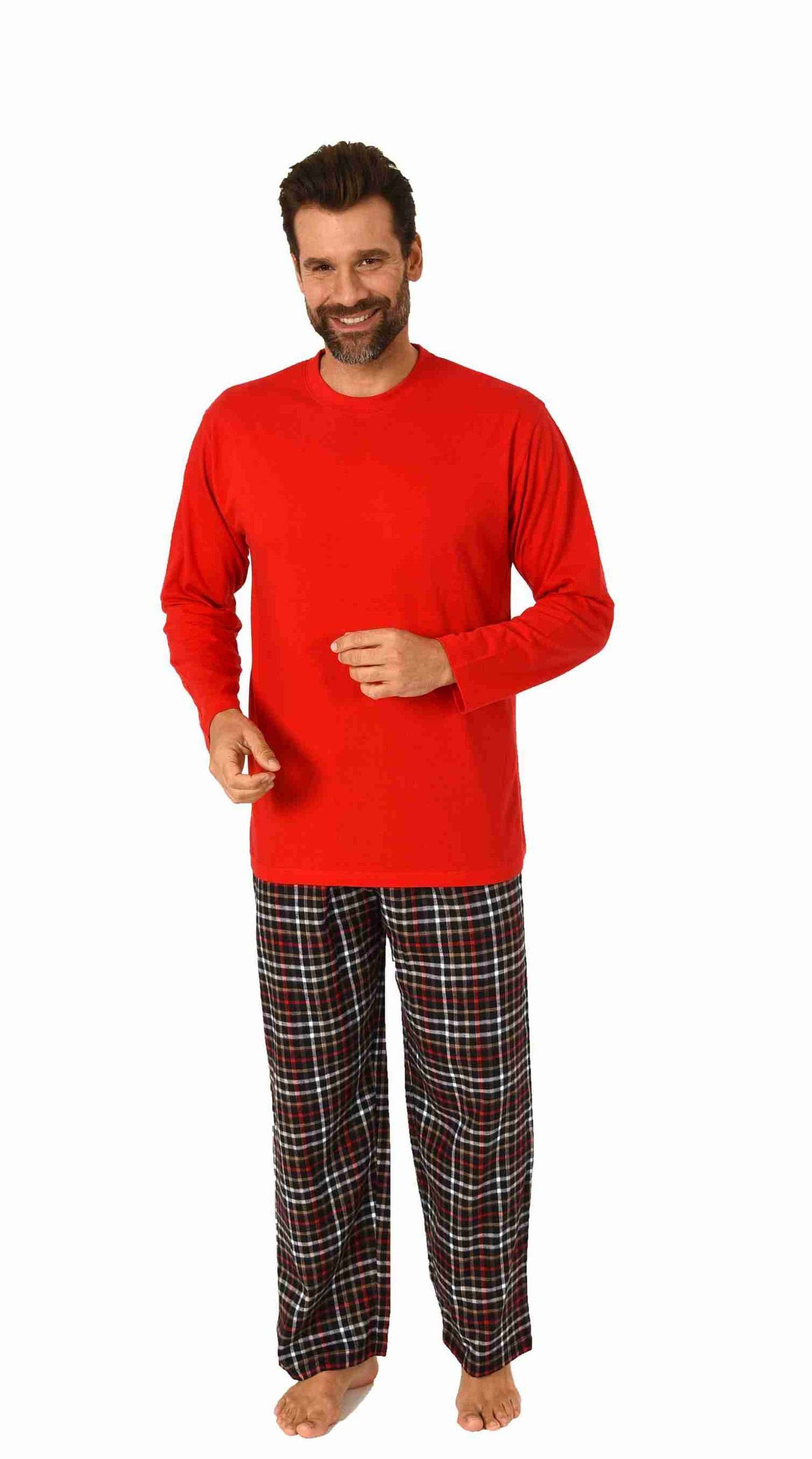 Trend by Normann Pyjama Herren Schlafanzug langarm mit Flanell Hose, Oberteil unifarben