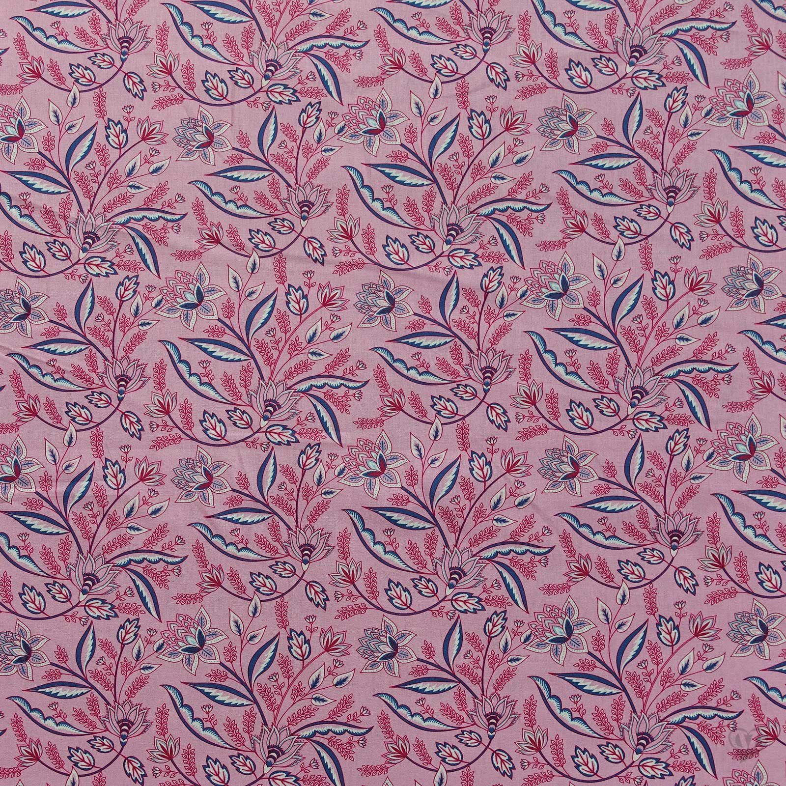 maDDma Stoff Popeline Baumwollstoff florale Muster 50x140cm Meterware, 011 - rosa