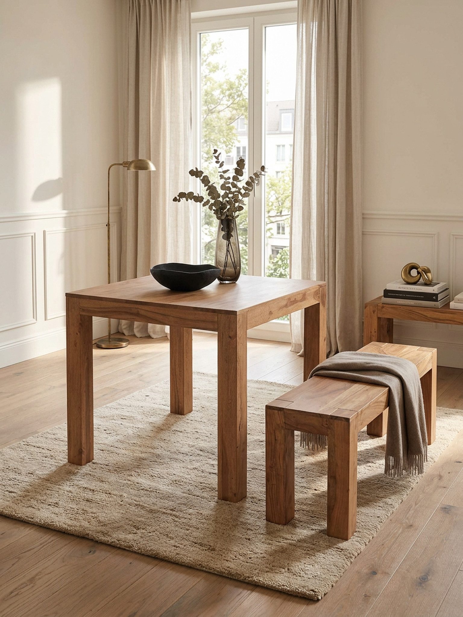 KADIMA DESIGN Esstisch Esstisch MUMBAI Massivholz Akazie 80 cm Esszimmer-Tisch Holztisch, Design Küchentisch Landhaus-Stil dunkel-braun