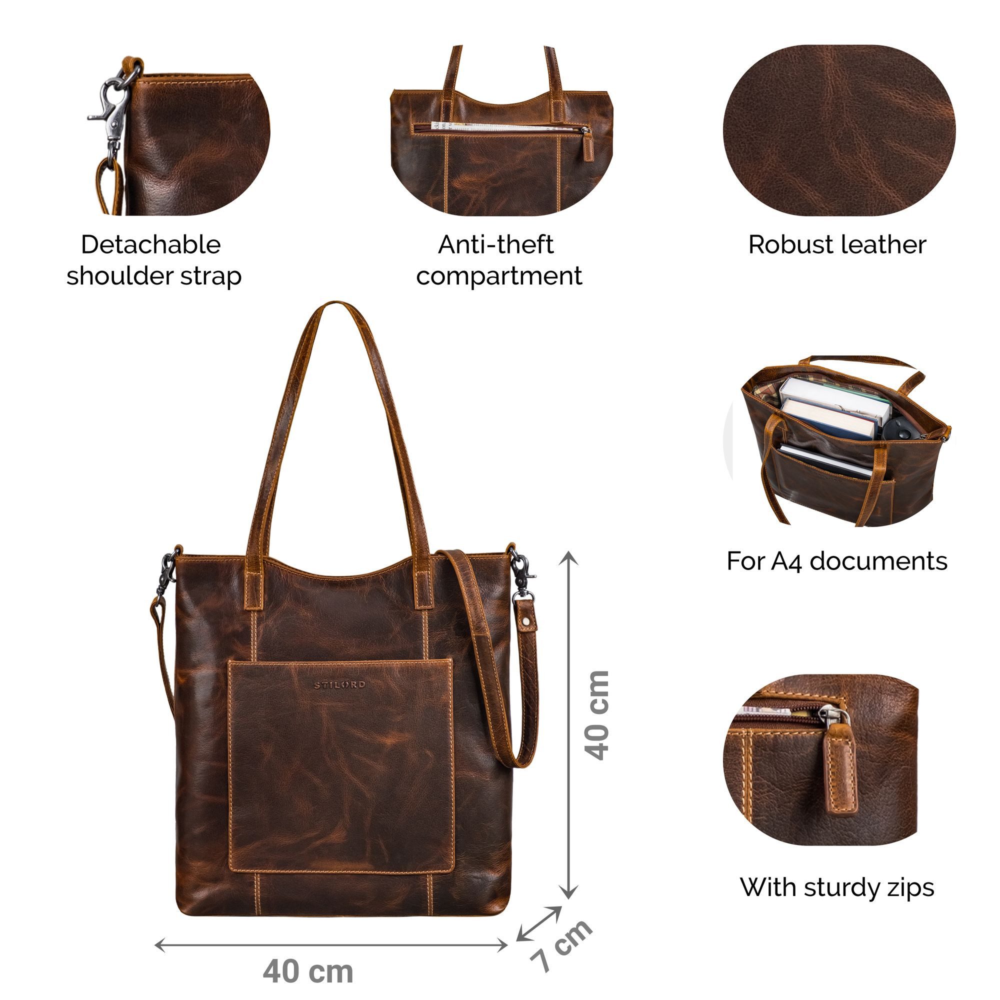 STILORD Handtasche "Trixie" XL Shopper Leder Damen mit Schultergurt für 16 Zoll Laptop