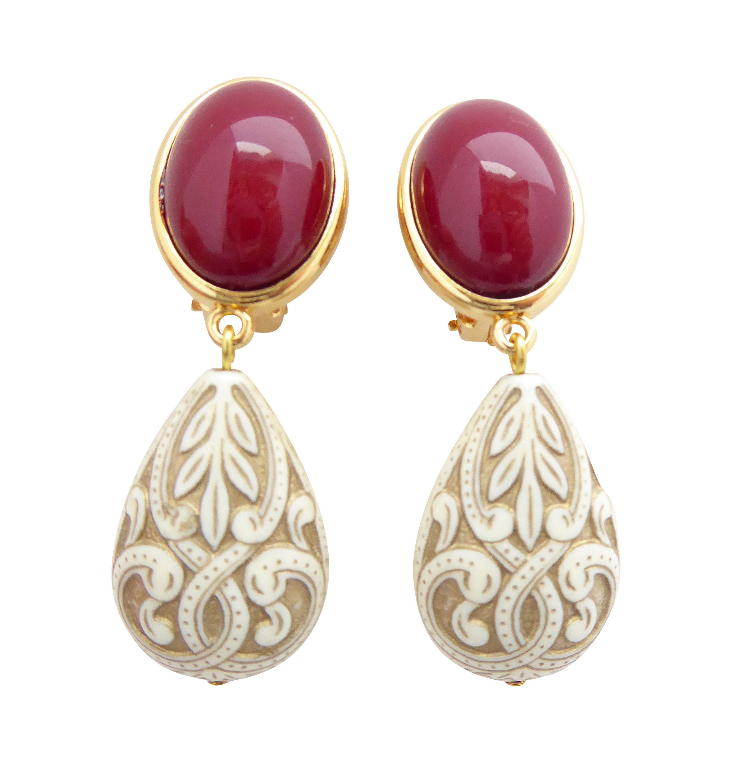 Mugello Paar Кліпси Greta Clips weinrot-elfenbein edel stilvoll Oktoberfest Dirndl, made in Germany Designer JustWin, Statementohrringe