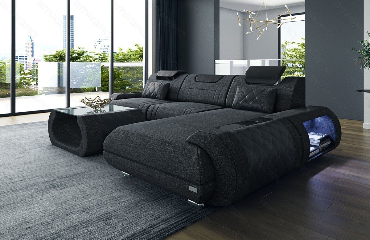 Strukturstoff Form Bettfunktion Couch H Dreams Sofa Ecksofa wahlweise Rimini Stoff L Stoffsofa, Sofa mit schwarzgrau-schwarz Polster