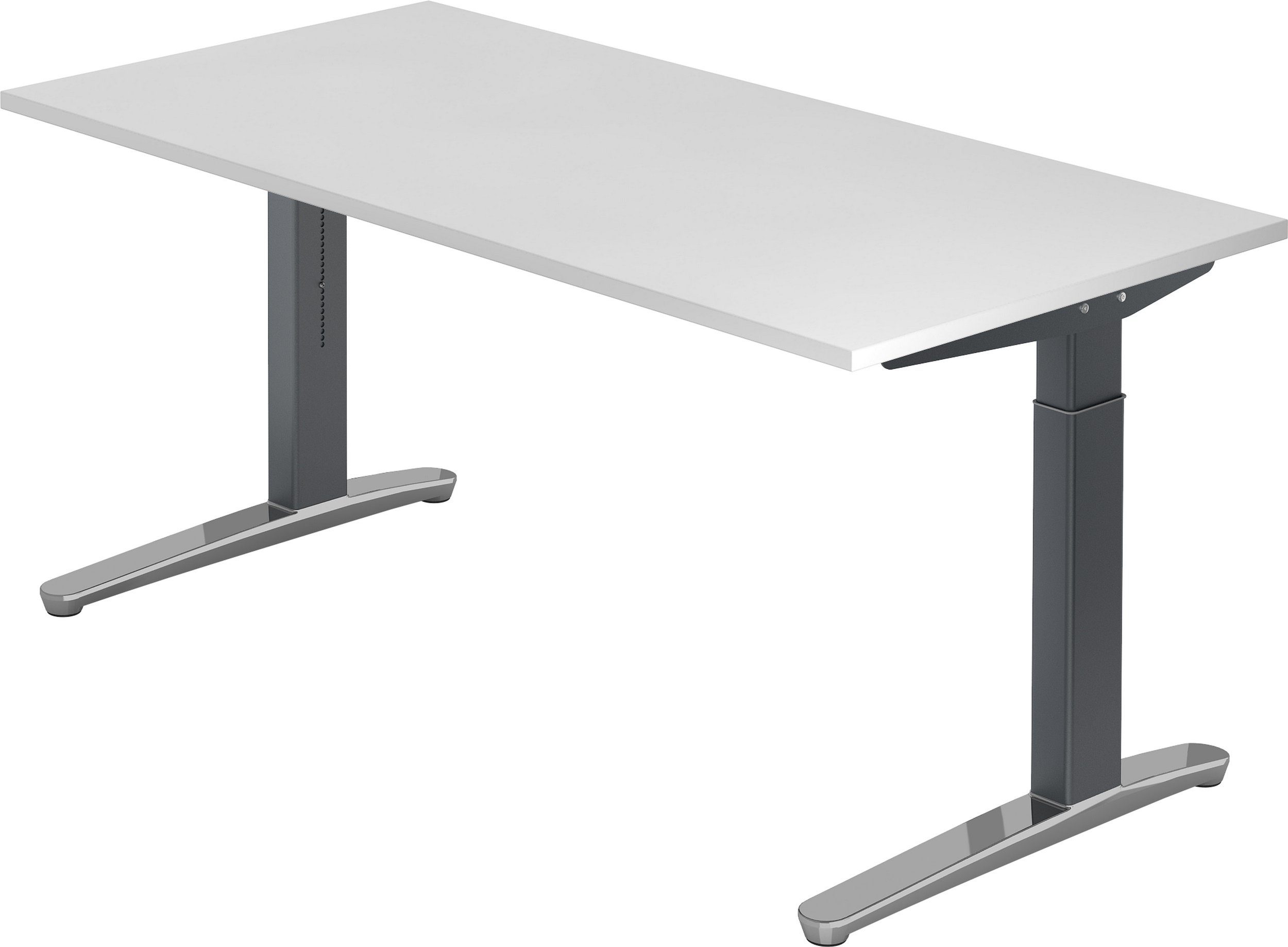 bümö Schreibtisch Schreibtisch Serie-XB, Rechteck: 160 x 80 cm - Dekor: Weiß - Gestell: Graphit/Alu poliert