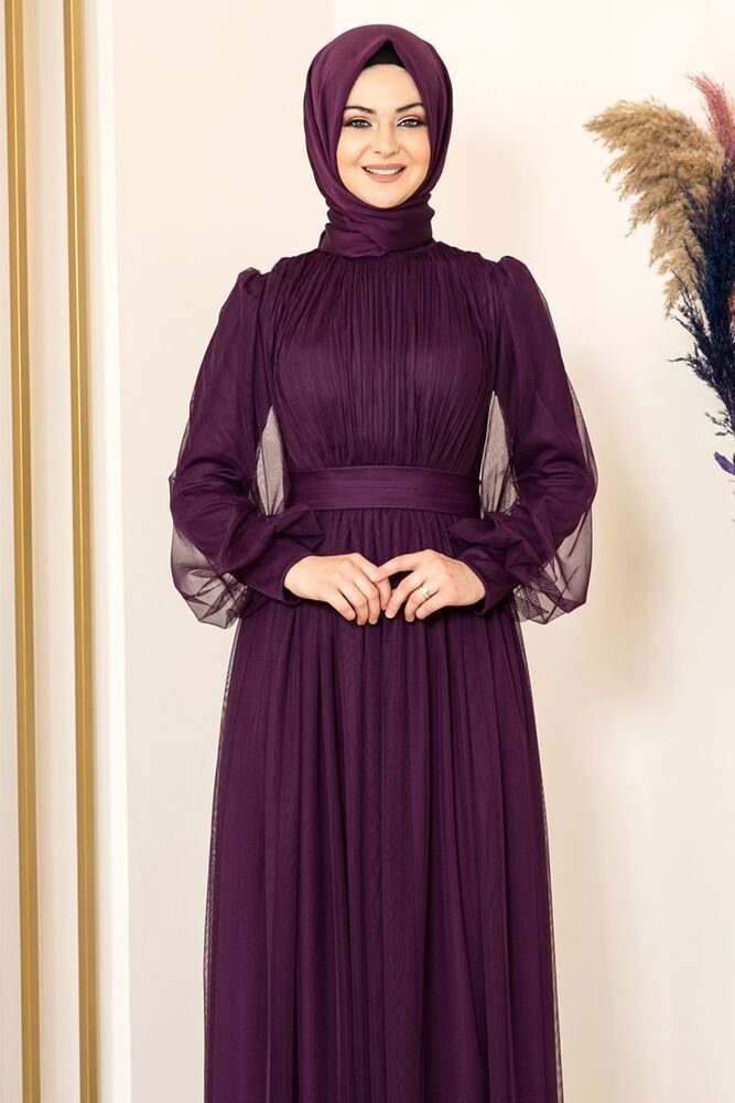 Abaya Langärmliges Abiye Kleid Maxikleid Violette Abendkleid Tüllkleid Hijab Modavitrini Damenkleid