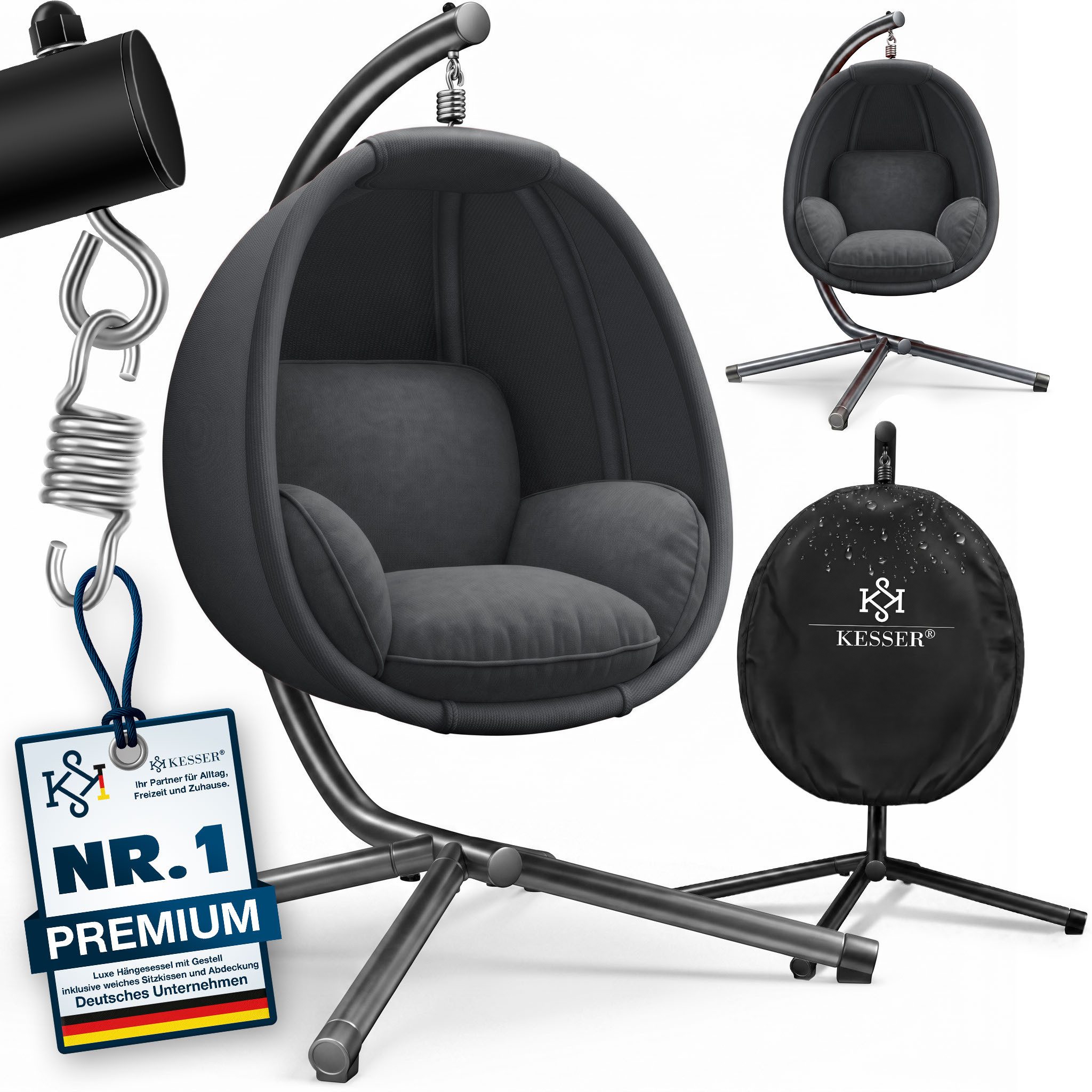 KESSER Hängesessel, Luxe Hängesessel mit Gestell weicher Sitzkissen